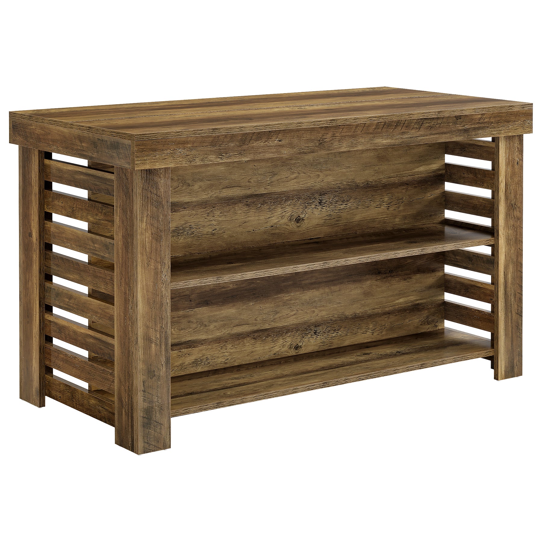 55" Kitchen Island, 3-Tier Farmhouse Coffee Bar Table with Storage Shelves