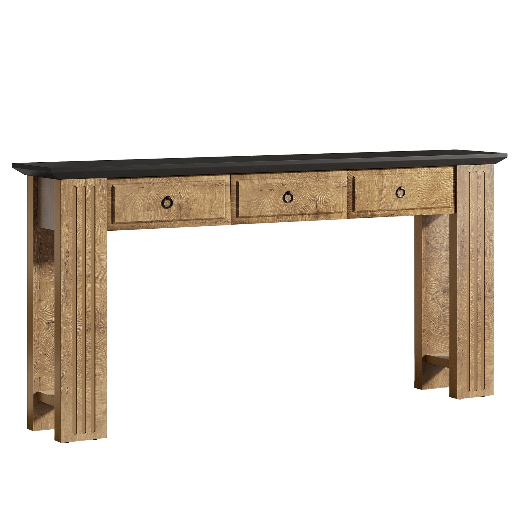 63" Console Table with 3 Drawers, Narrow Sofa Table Behind Couch