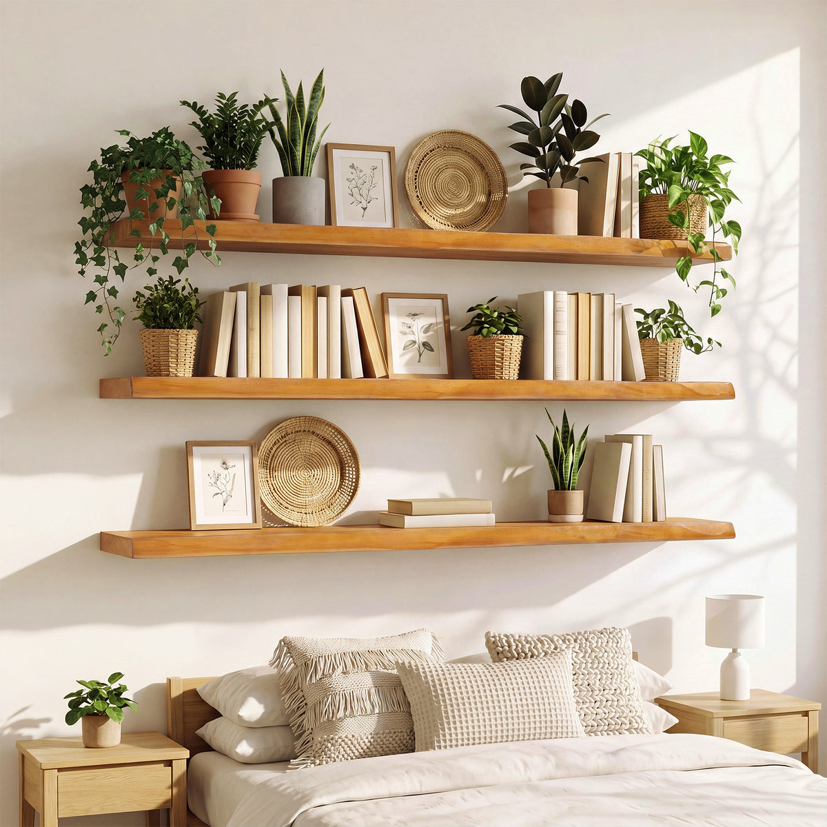 47.2" Floating Shelves for Wall Set of 3, Solid Wood Live Edge Wall Shelves