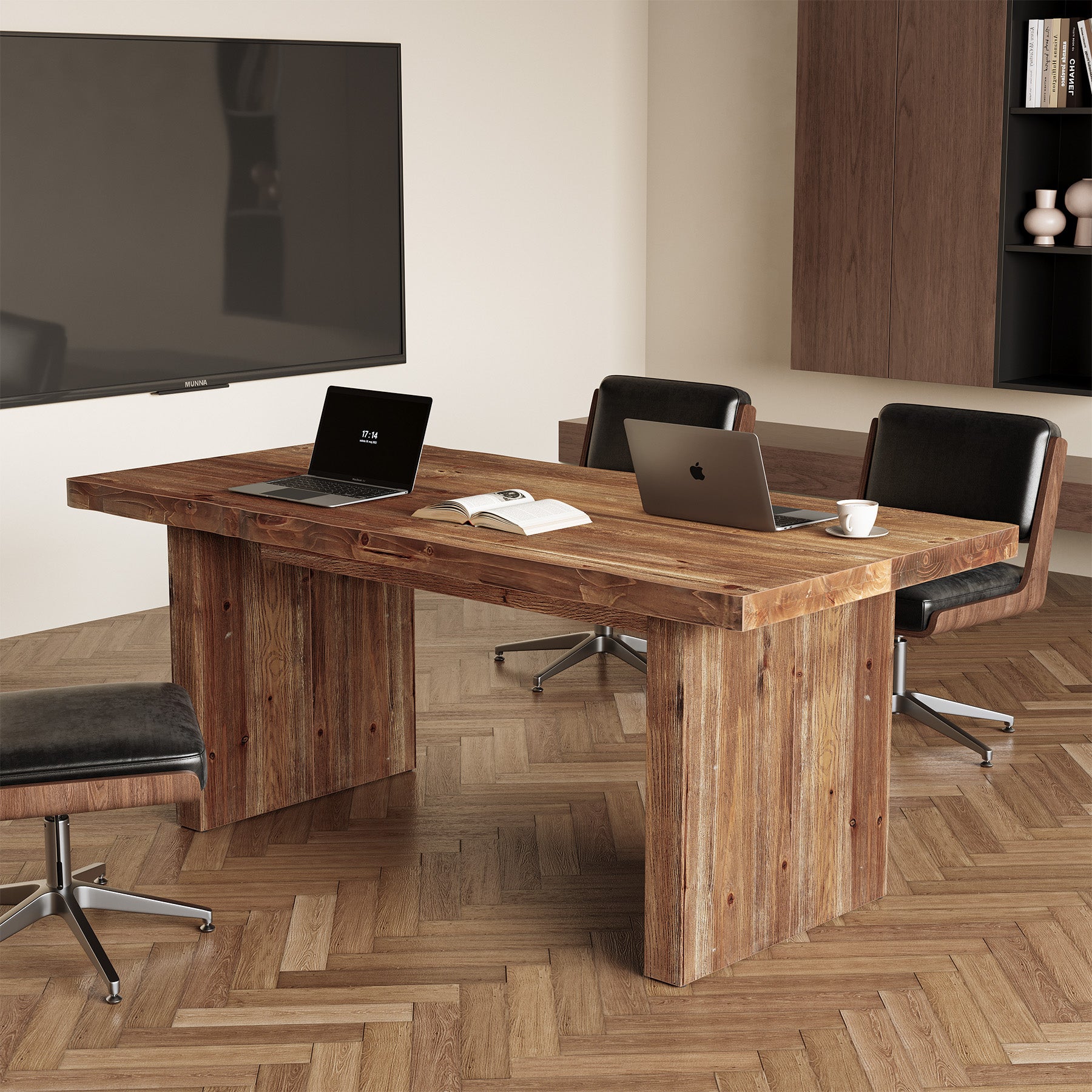 63" Solid Wood Executive Desk, Farmhouse Office Desk, Large Computer Table for Home Office