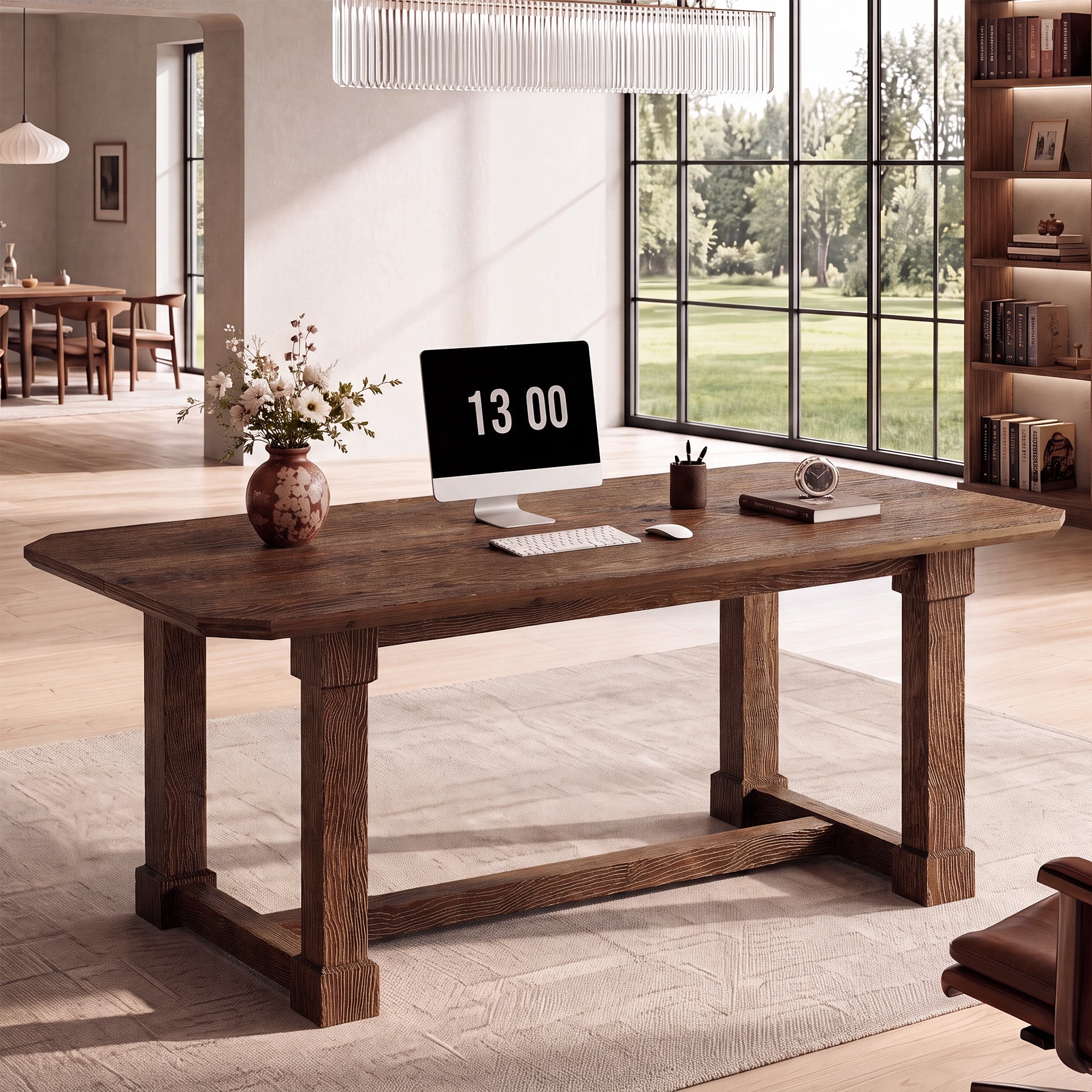 63" Solid Wood Executive Desk, Heavy-Duty Office Computer Desk with Thick Top & Sturdy Legs