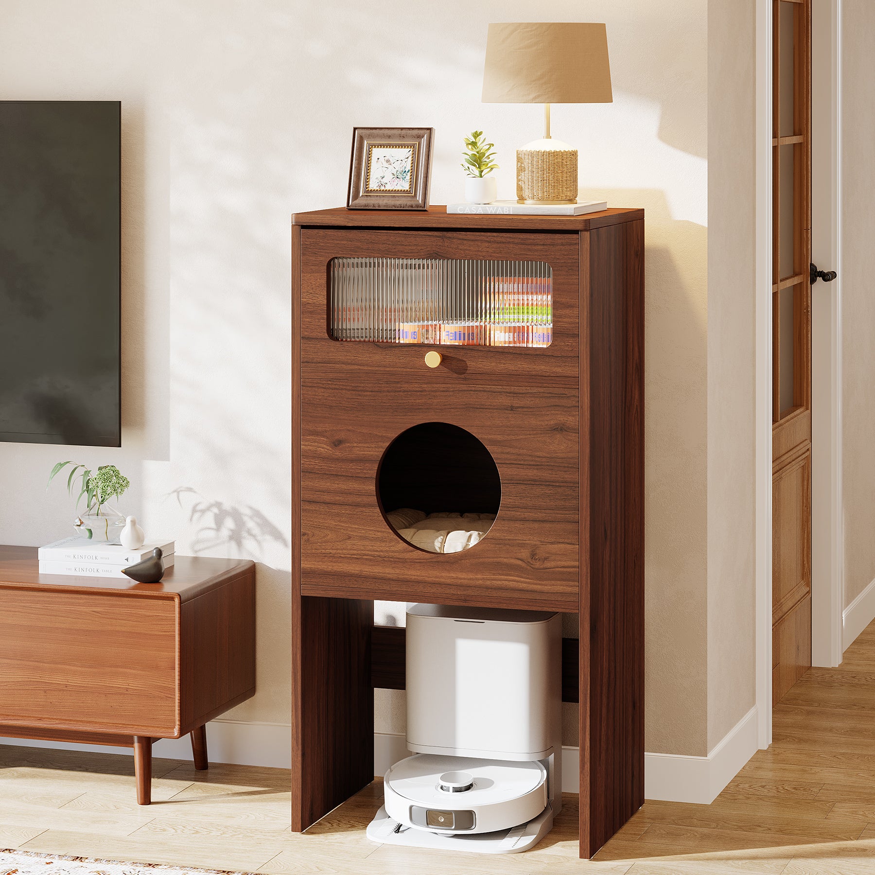 Cat Litter Box Enclosure, Modern Kitty House End Table with Acrylic Door