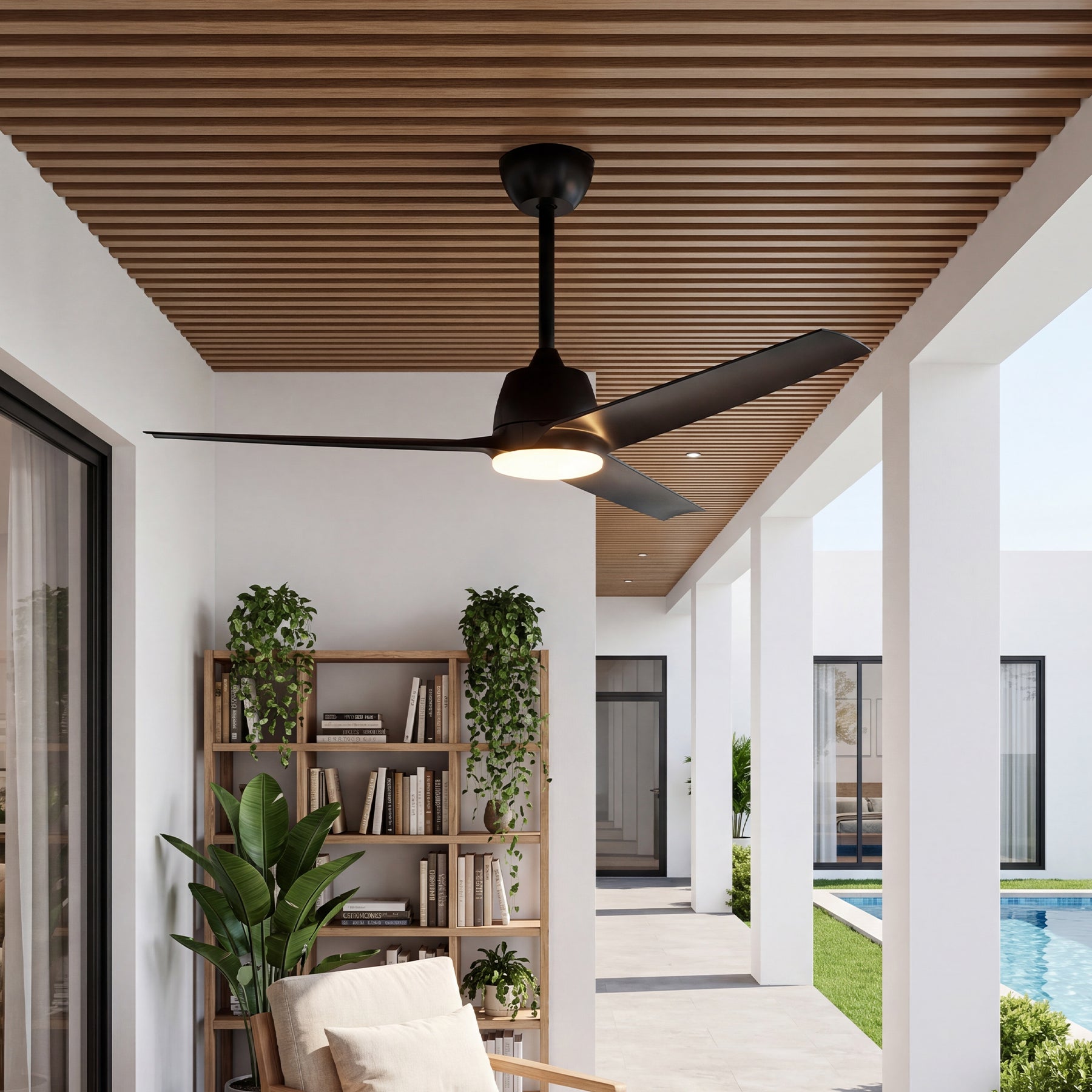 52" Outdoor Ceiling Fans with Lights and Remote, IP66 Waterproof Ceiling Fan With 2 Downrods