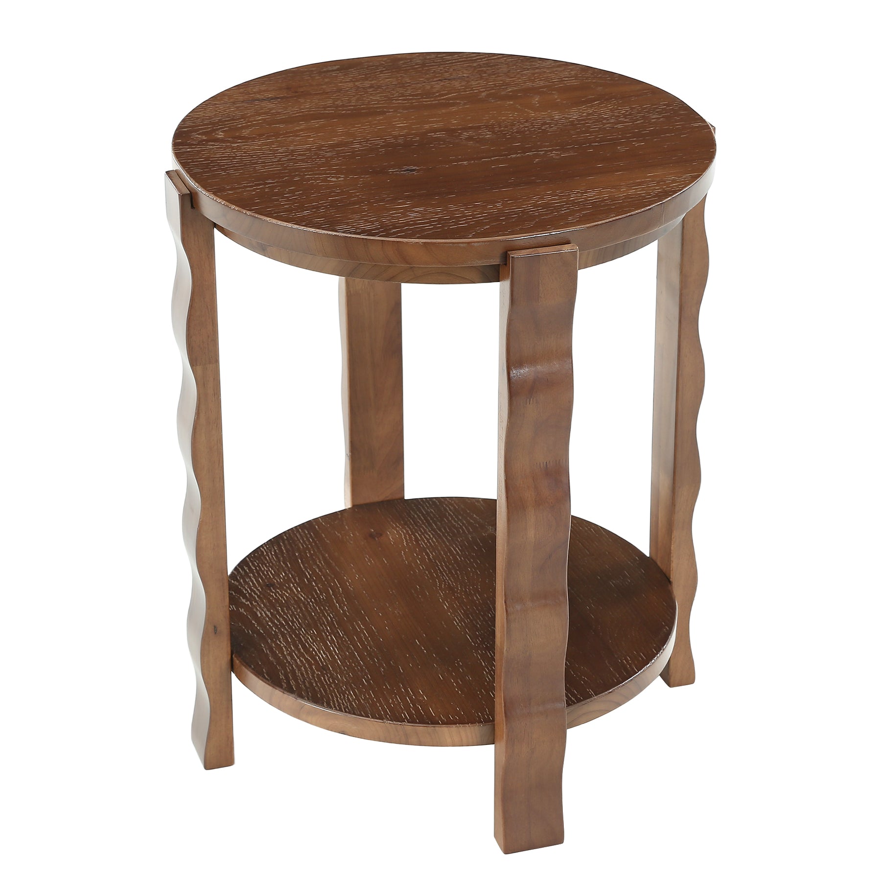 2-Tier Round Side Table, Wood End Table with Storage Shelf for Living Room