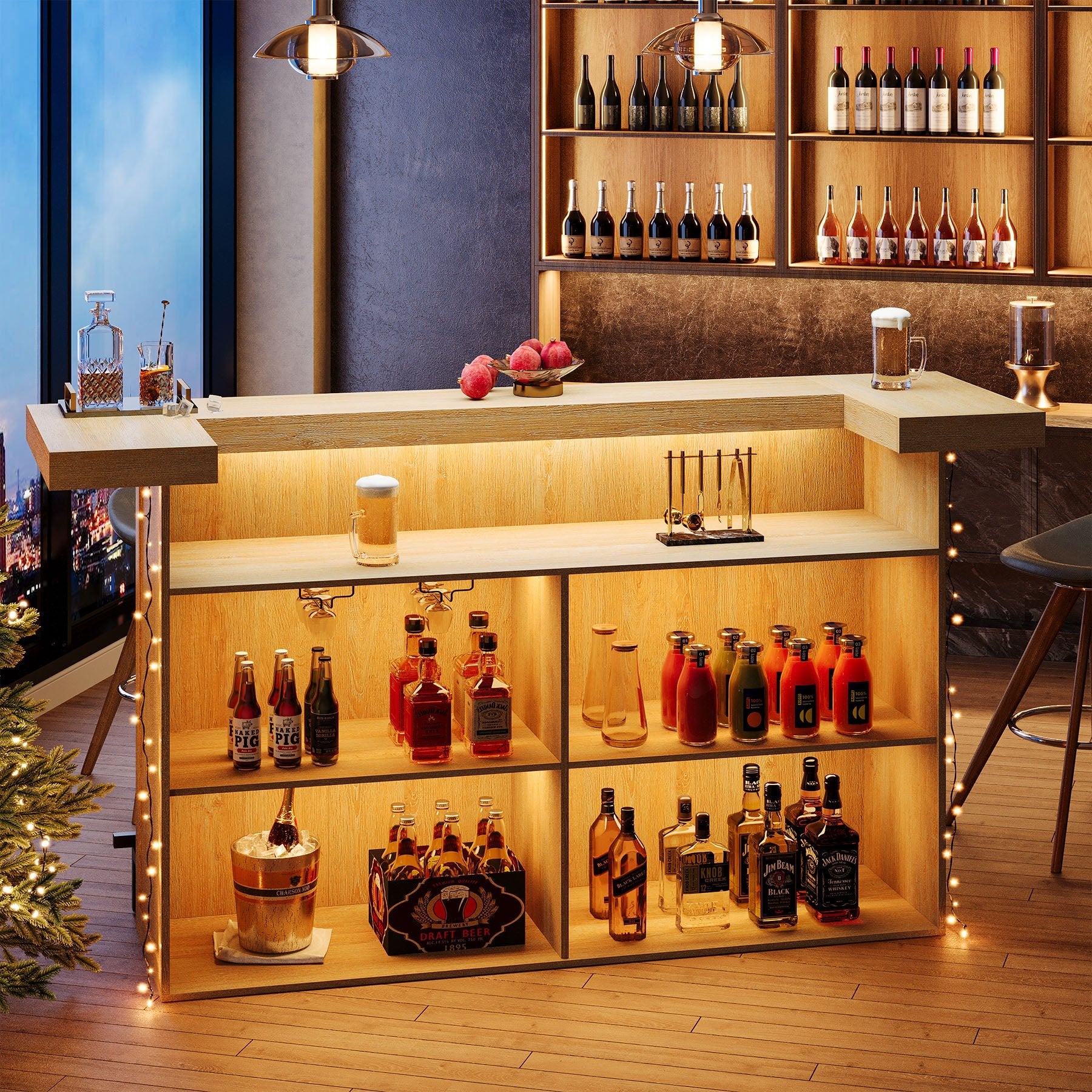 70.9" Bar Table, Modern Liquor Cabinet with 4-Tier Storage Shelves