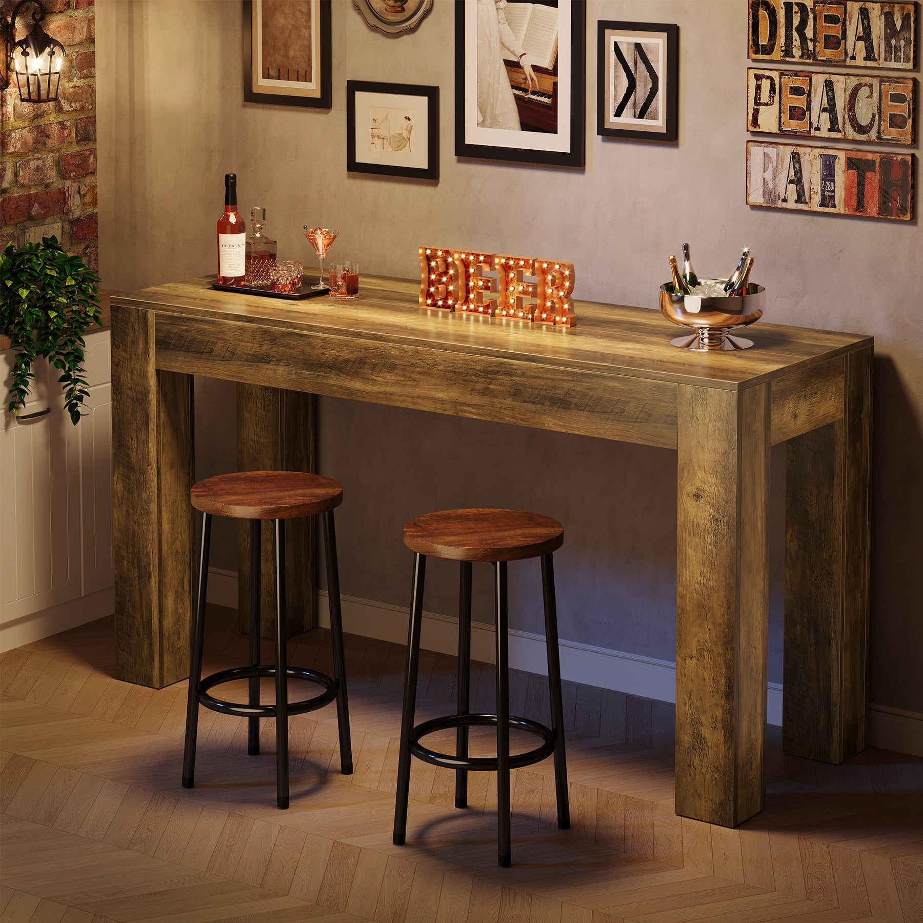 63" Long Bar Table, Rectangular Counter Height Pub Table with Sturdy Legs