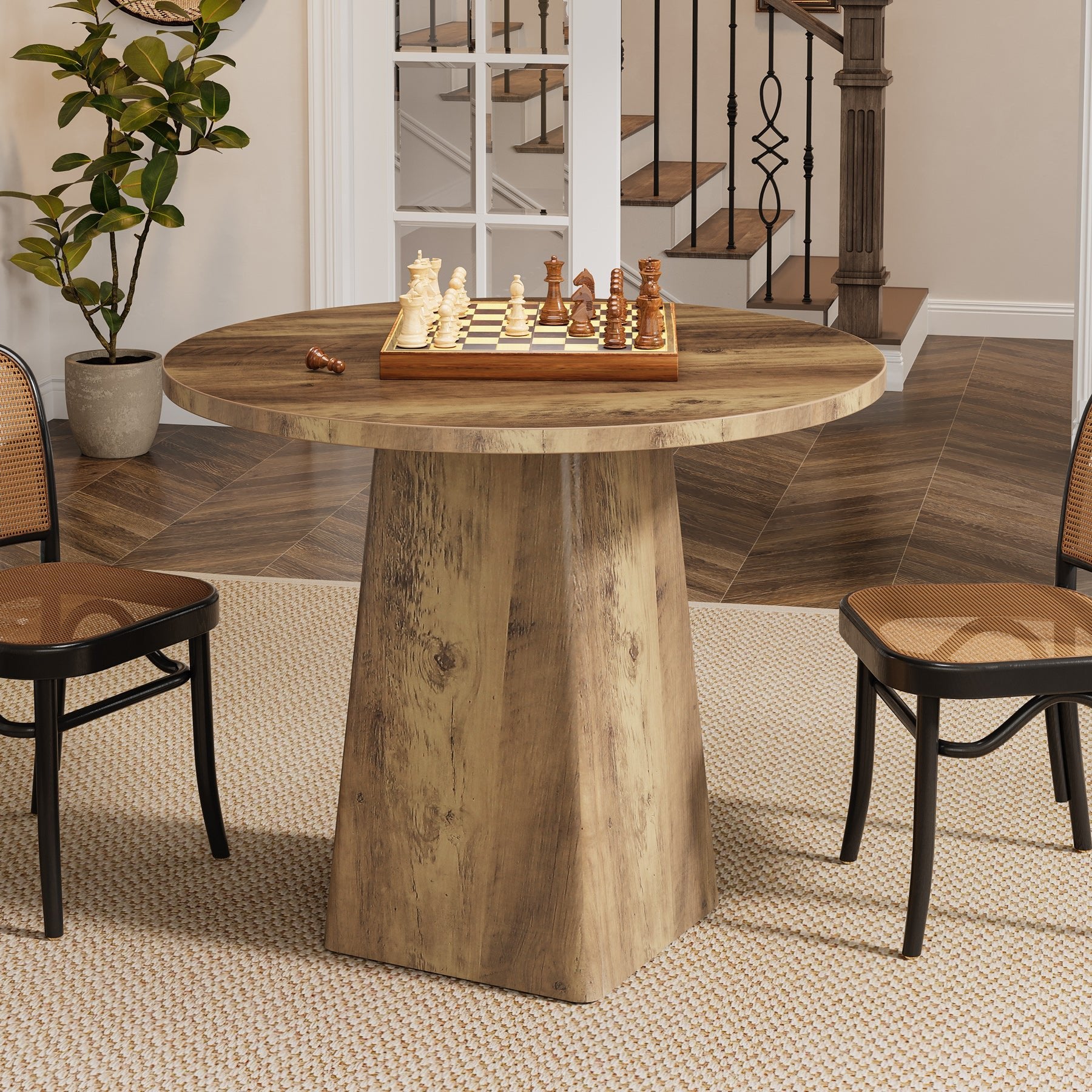 31.5" Round Dining Room, Farmhouse Kitchen Dinner Table with Square Base Tribesigns