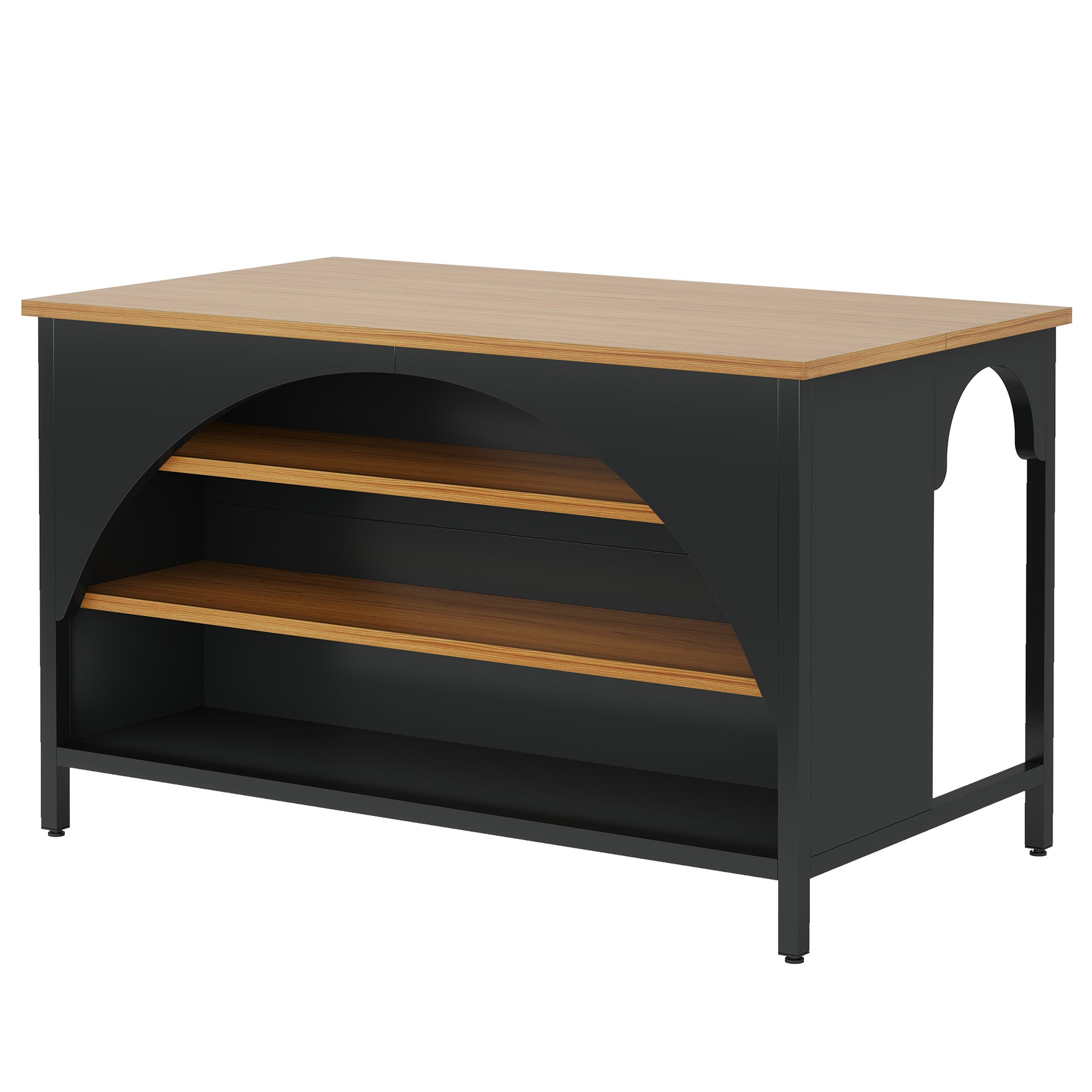 Kitchen Island with 3 Storage Shelves, 55" Kitchen Shelf with Large Countertop