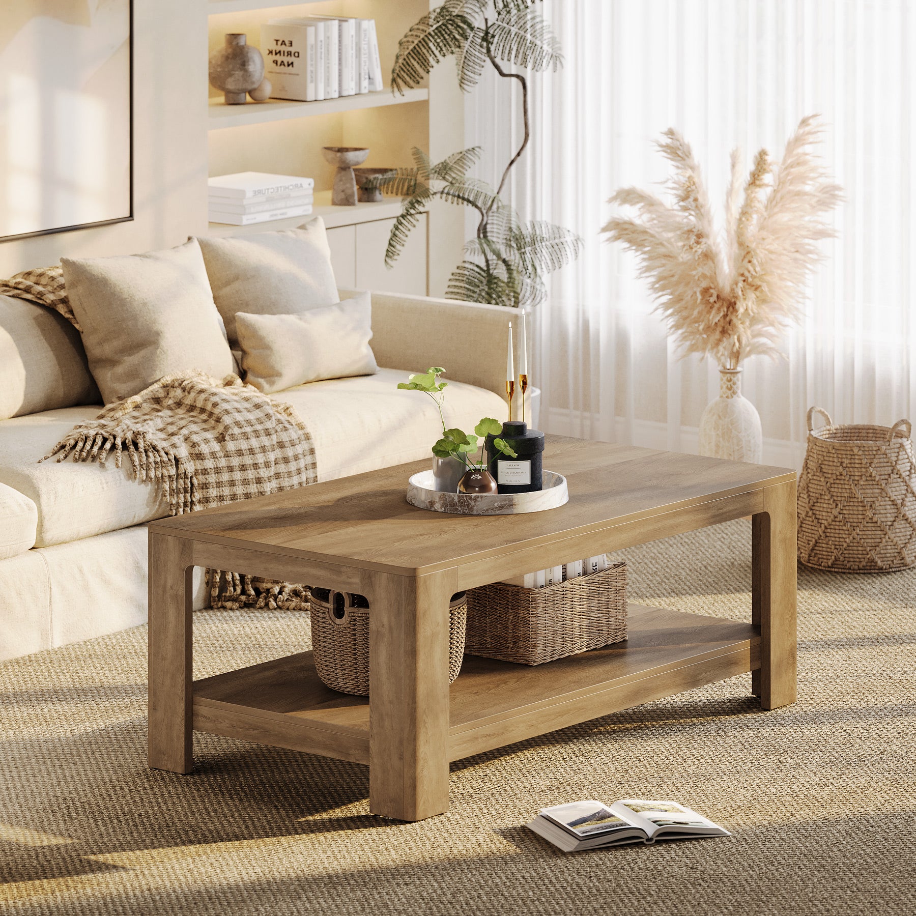 47.24" Rectangular Coffee Table with 2-Tier Storage