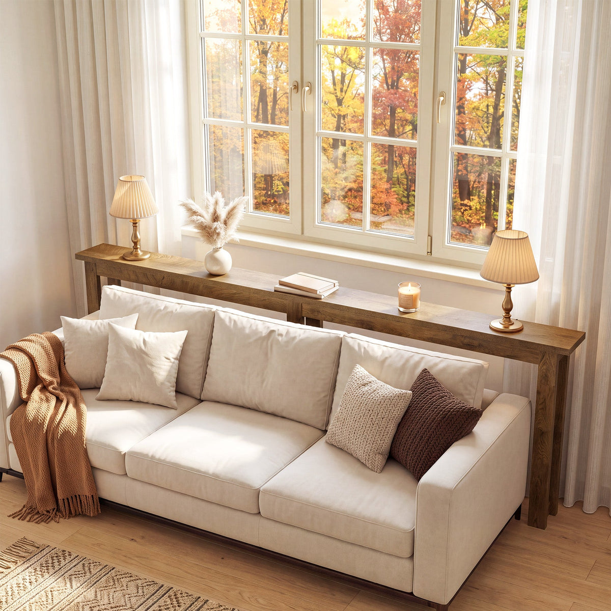 94.5" Narrow Console Table, Behind Couch Sofa Table with 3 Sets U-Shape Legs