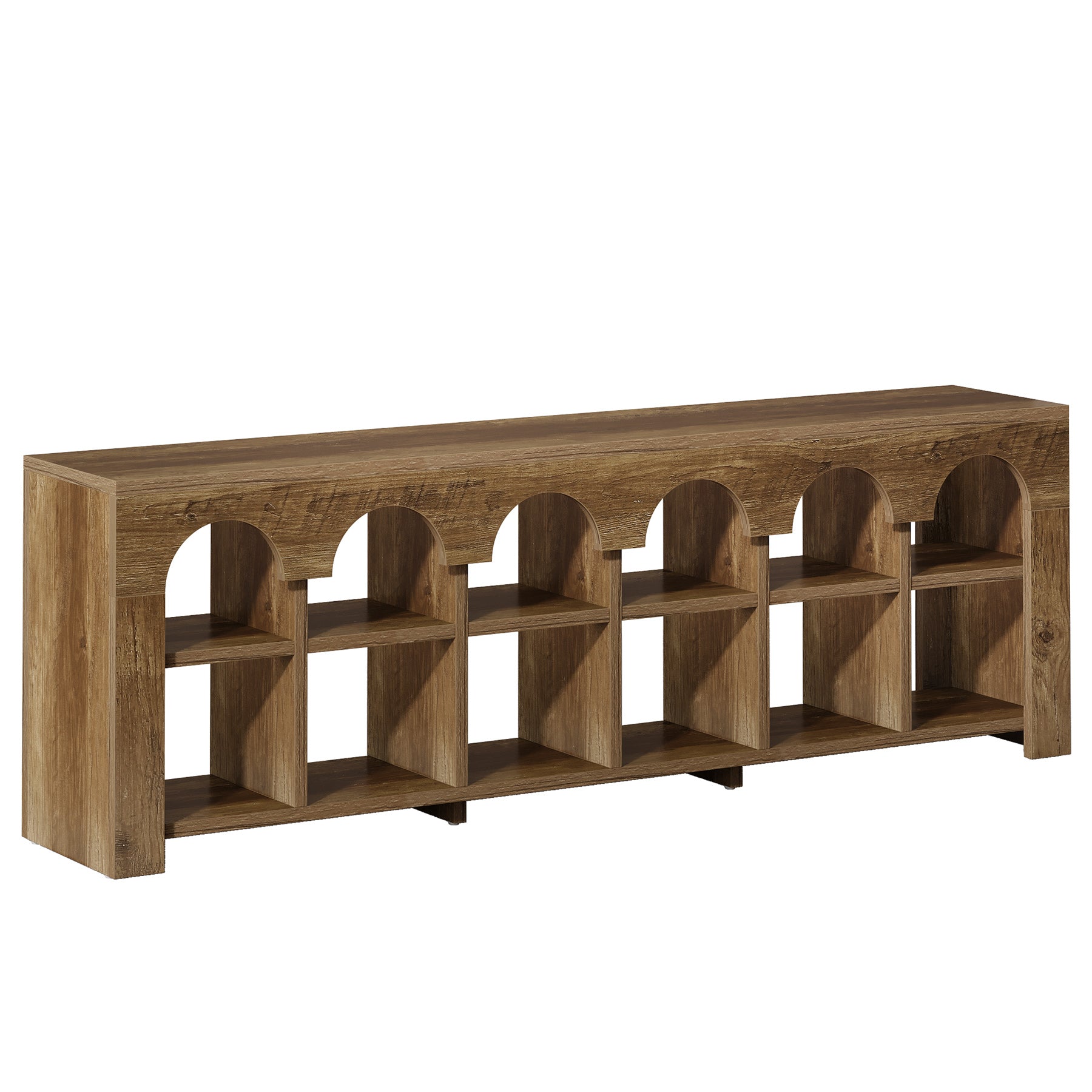 63" Entryway Bench, 2-Tier Narrow Shoe Storage Bench with Arched Cubbies