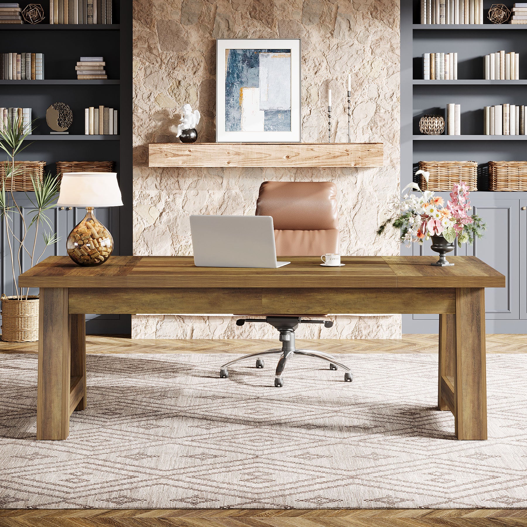 70.5" Executive Desk, Large Office Computer Desk with Thickened Frame Tribesigns