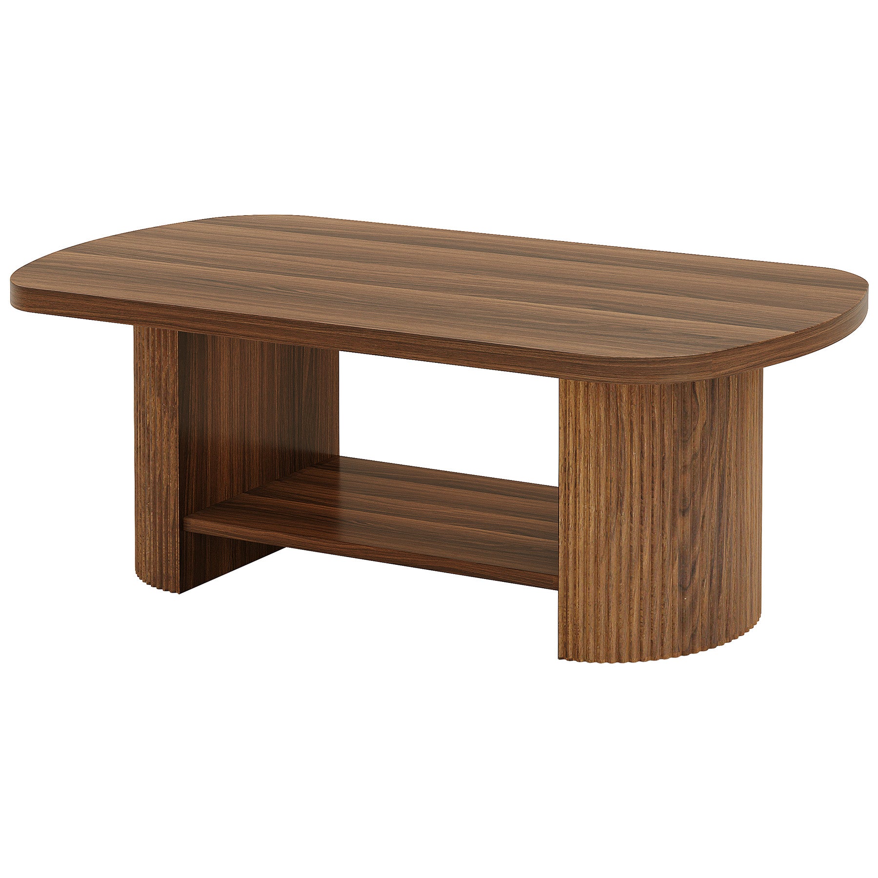 45" Coffee Table, Modern Oval 2-Tier Center Table With Storage
