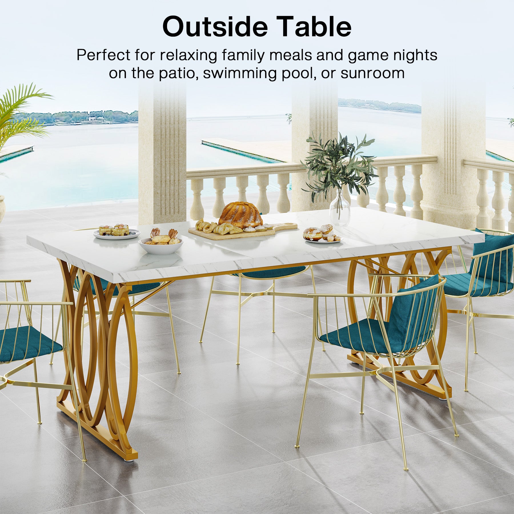 63" Modern Dining Table with Faux Marble Tabletop for 4 - 6 People Tribesigns