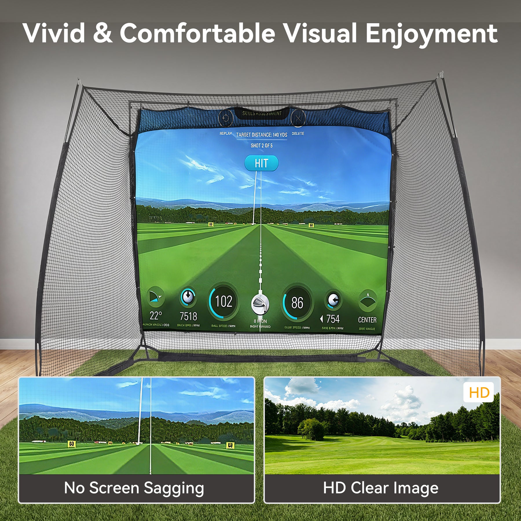 Golf Net, 11x8ft Golf Simulator Hitting Net with Sag-Free Impact Screen & Noise-Reducing Target Cloth