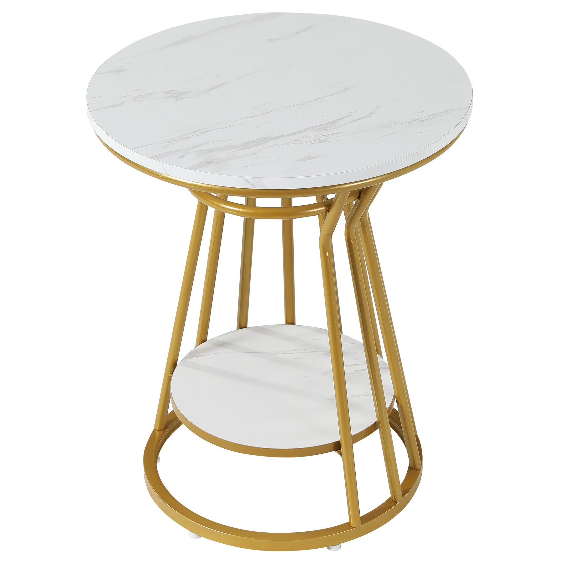 Round End Table, 2-Tier Accent Side Table with Faux Marble Veneer & Metal Frame