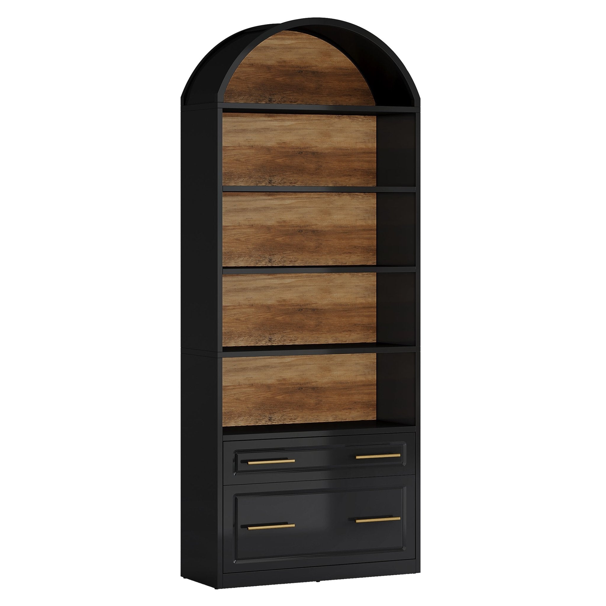76.8" Arched Bookcase, 5-Tier Modern Bookshelf Display Shelf with File Cabinet Drawer