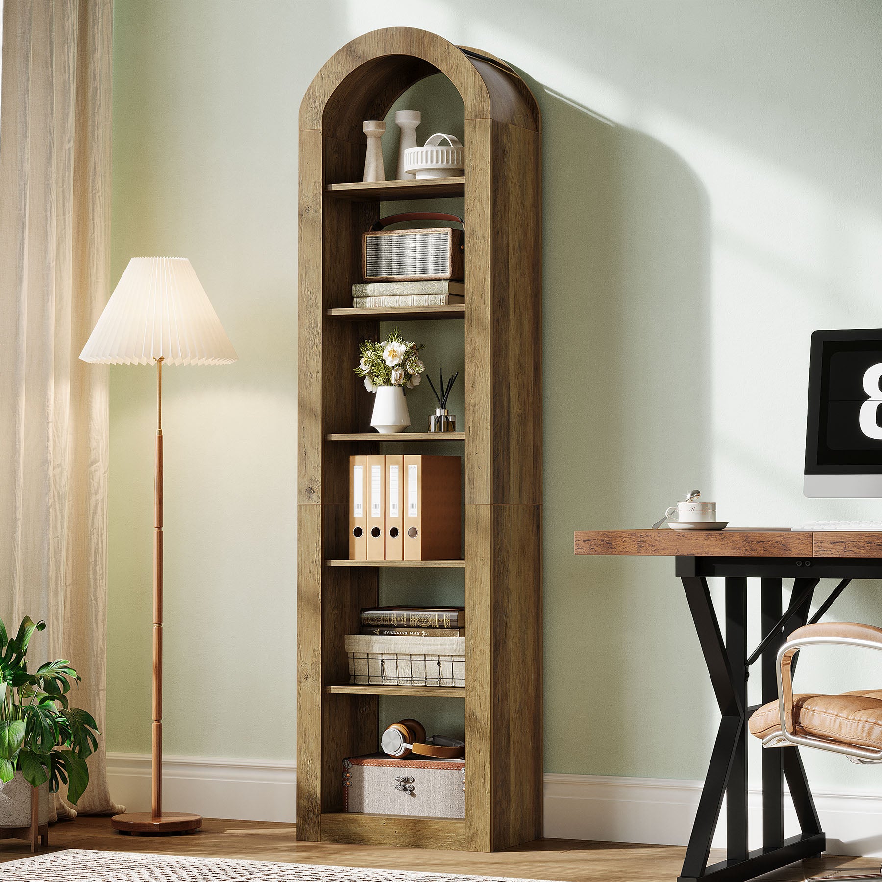 74.8" Arched Bookshelf, 6-Tier Narrow Open Bookcase Display Shelf