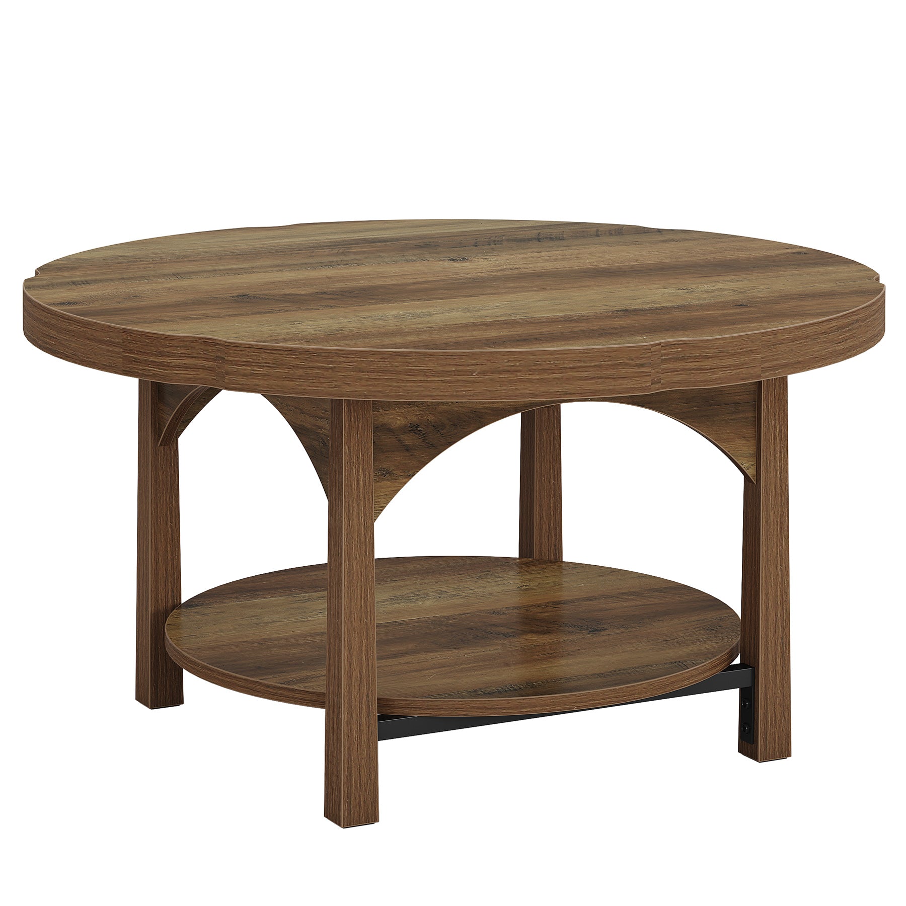 33.46" Round Coffee Table, 2-Tier Farmhouse Center Table with Storage Shelf
