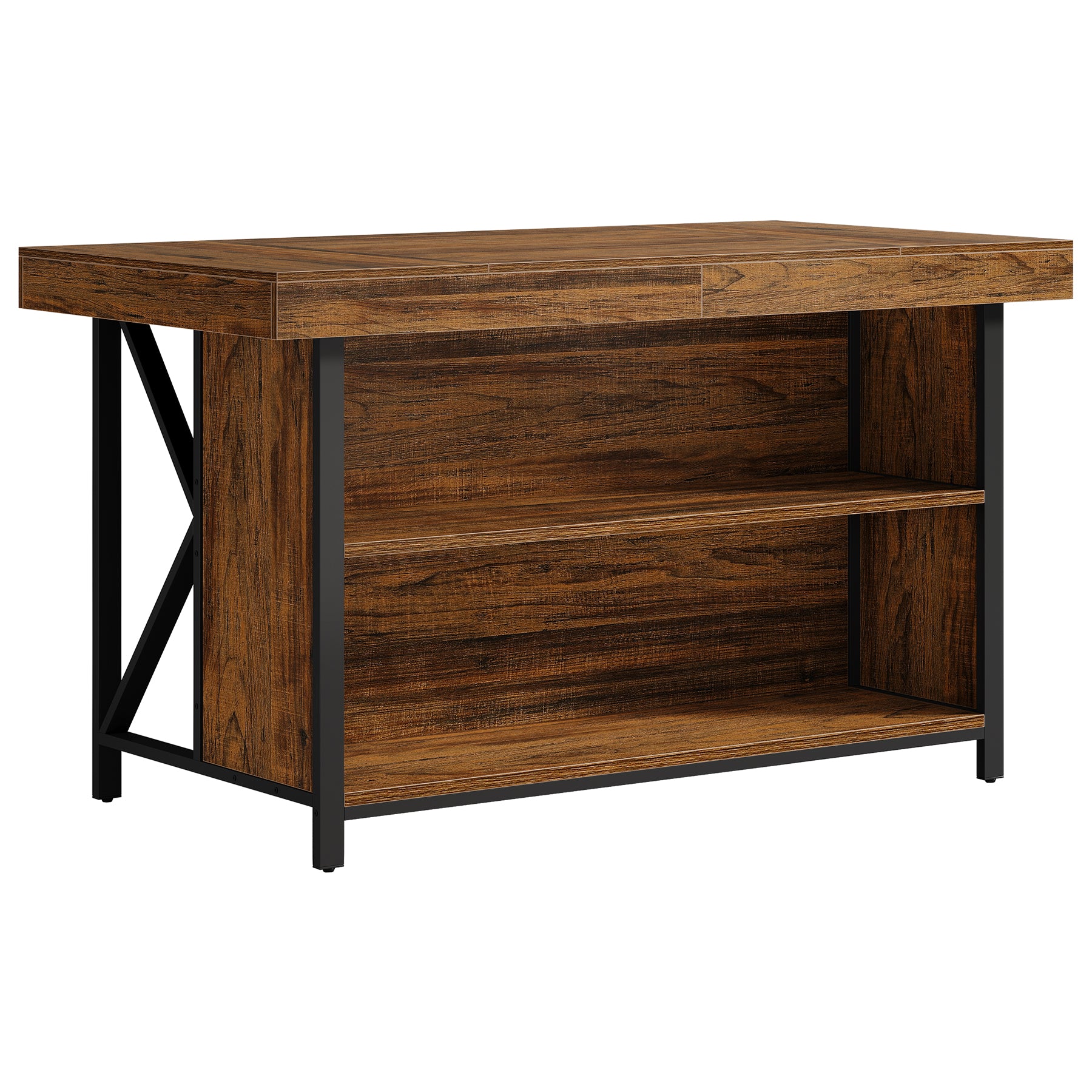 55" Kitchen Island with Storage, 3-Tier Stationary Island Table with Metal Frame