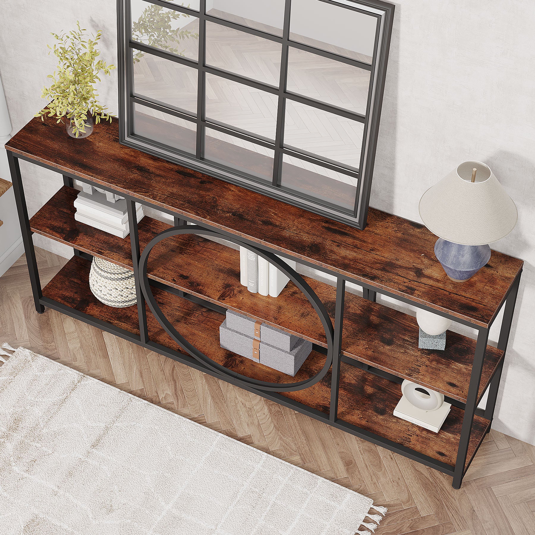 70.9" Console Table, Narrow Sofa Table with 3 Tier Storage Shelves