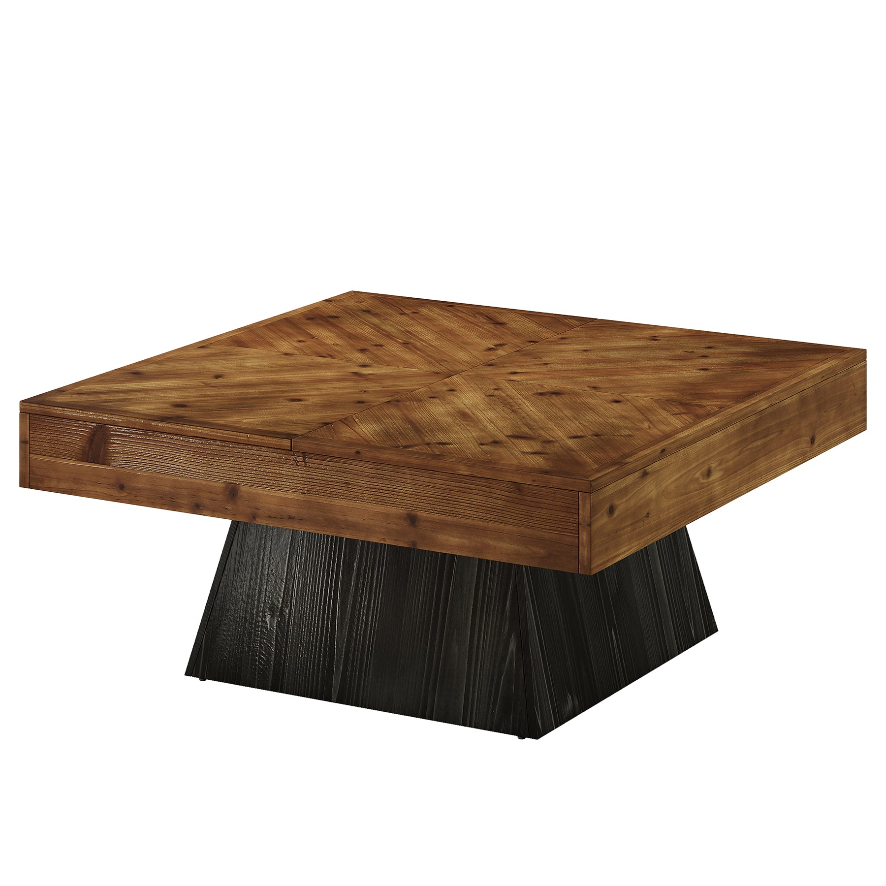 Solid Wood Square Coffee Table, 39.4" Center Cocktail Table with Geometric Base