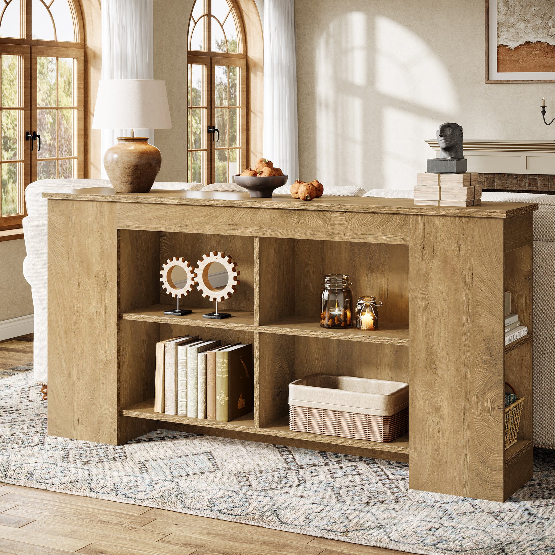 63" Console Table, Wooden Entryway Sofa Table with Storage