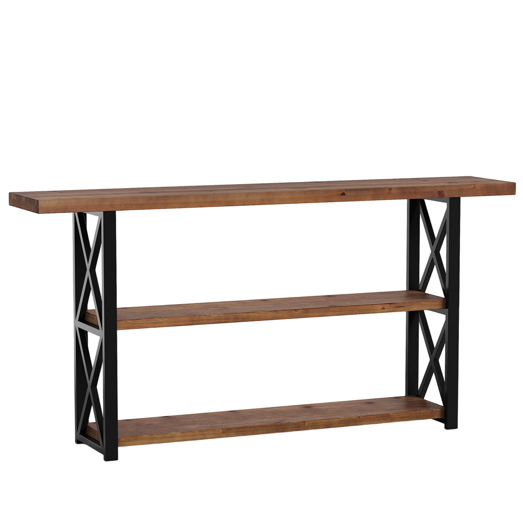 63" Solid Wood Console Table, 3-Tier Narrow Behind Couch Sofa Table, Entryway