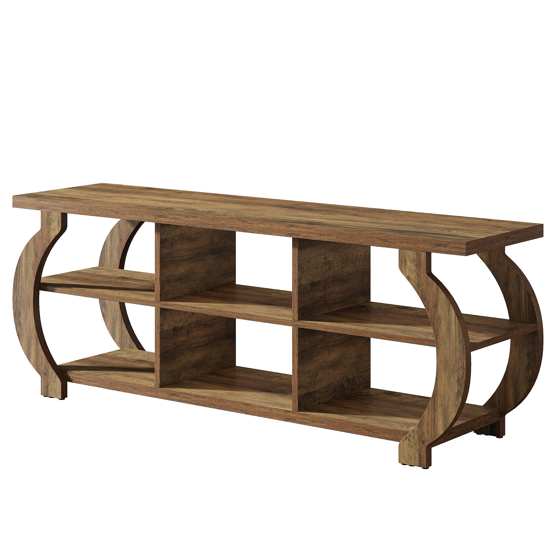 63" Farmhouse TV Stand for 55–75 Inch TVs, Wood Media Console with Open Storage Shelves for Living Room