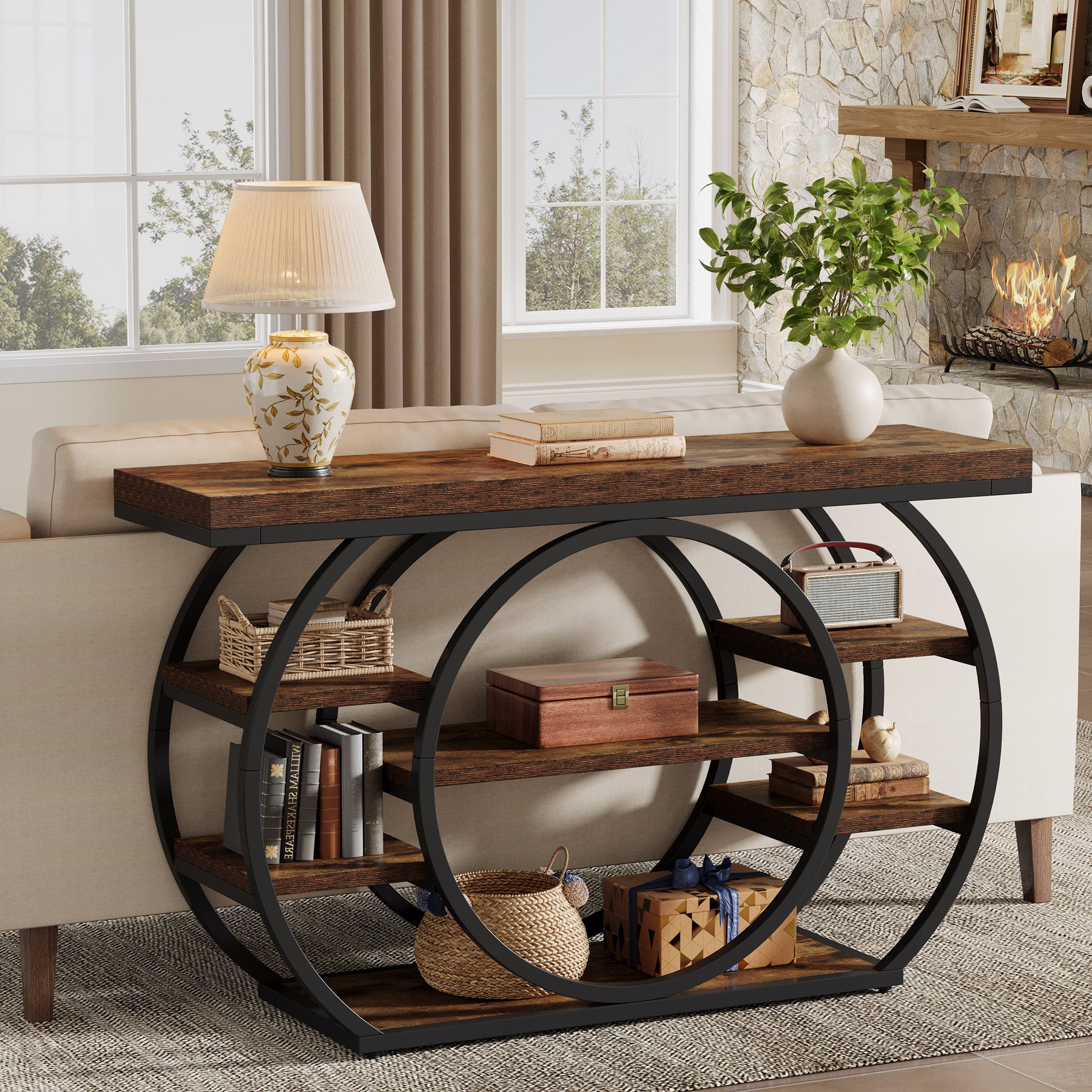 47.24" Console Table, 5 - Tier Industrial Sofa Table with Metal Frame Tribesigns