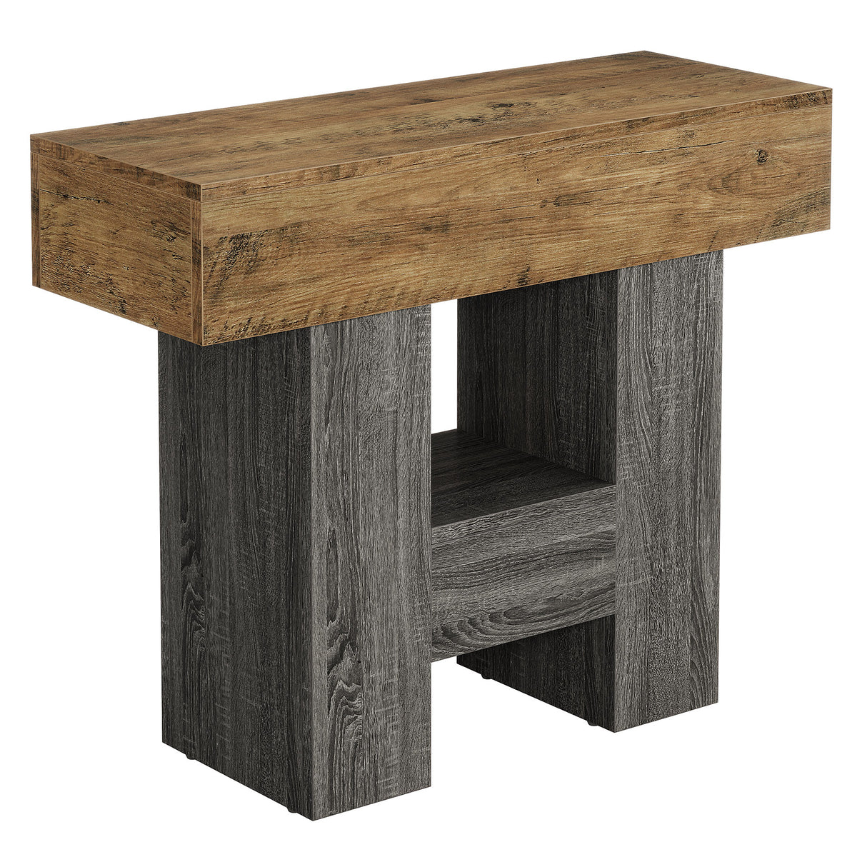 31.5" End Table, Farmhouse Sofa Side Table with 2-Tier Shelf and Heavy Duty Base