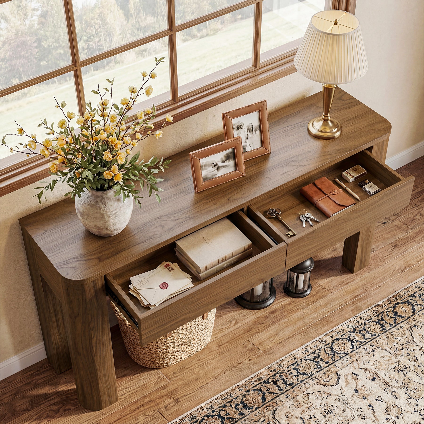 63" Console Table with Drawers, Narrow Entryway & Sofa Table with Storage for Behind Couch