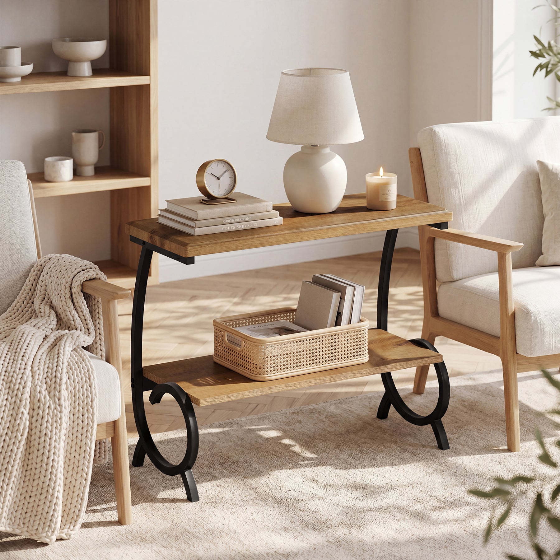 Tribesigns 2-Tier End Table, J-Shaped Side Table for Living Room