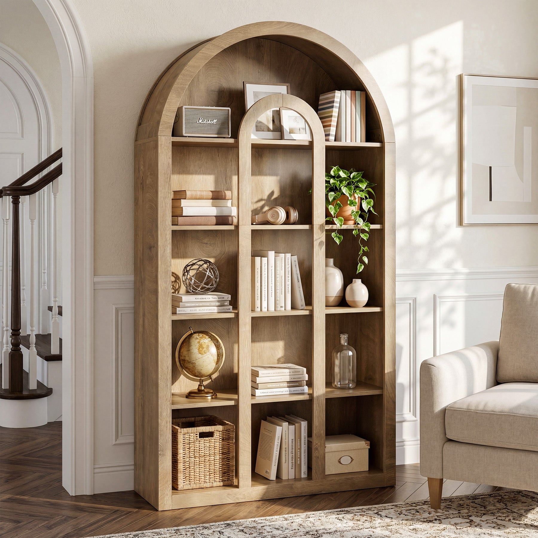 70.87" Tall Bookshelf, 5-Tier Arched Bookcase with Open Shelves for Living Room