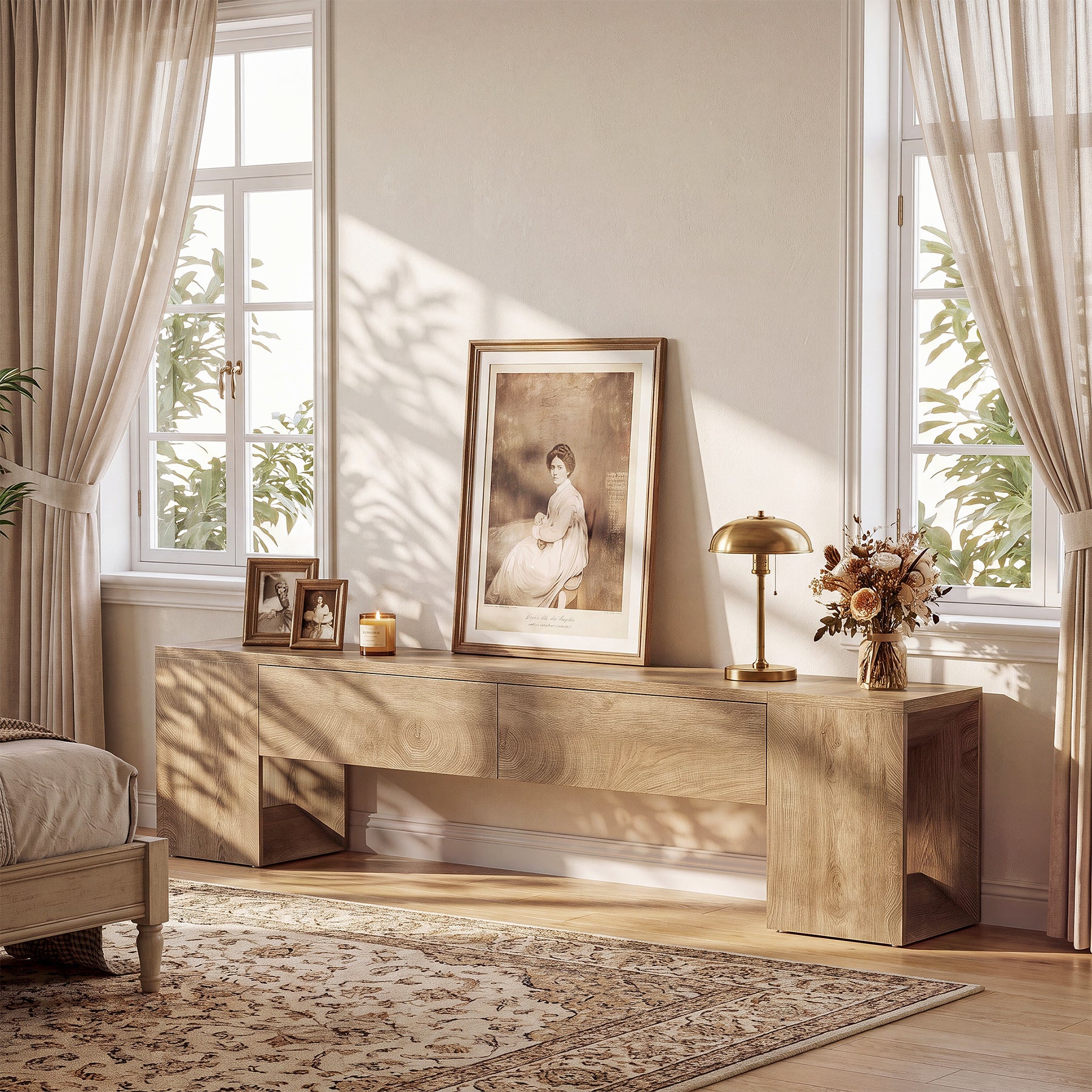 86" Extra-Long TV Stand, Media TV Console with Double Drawers for TVs up to 90 Inch