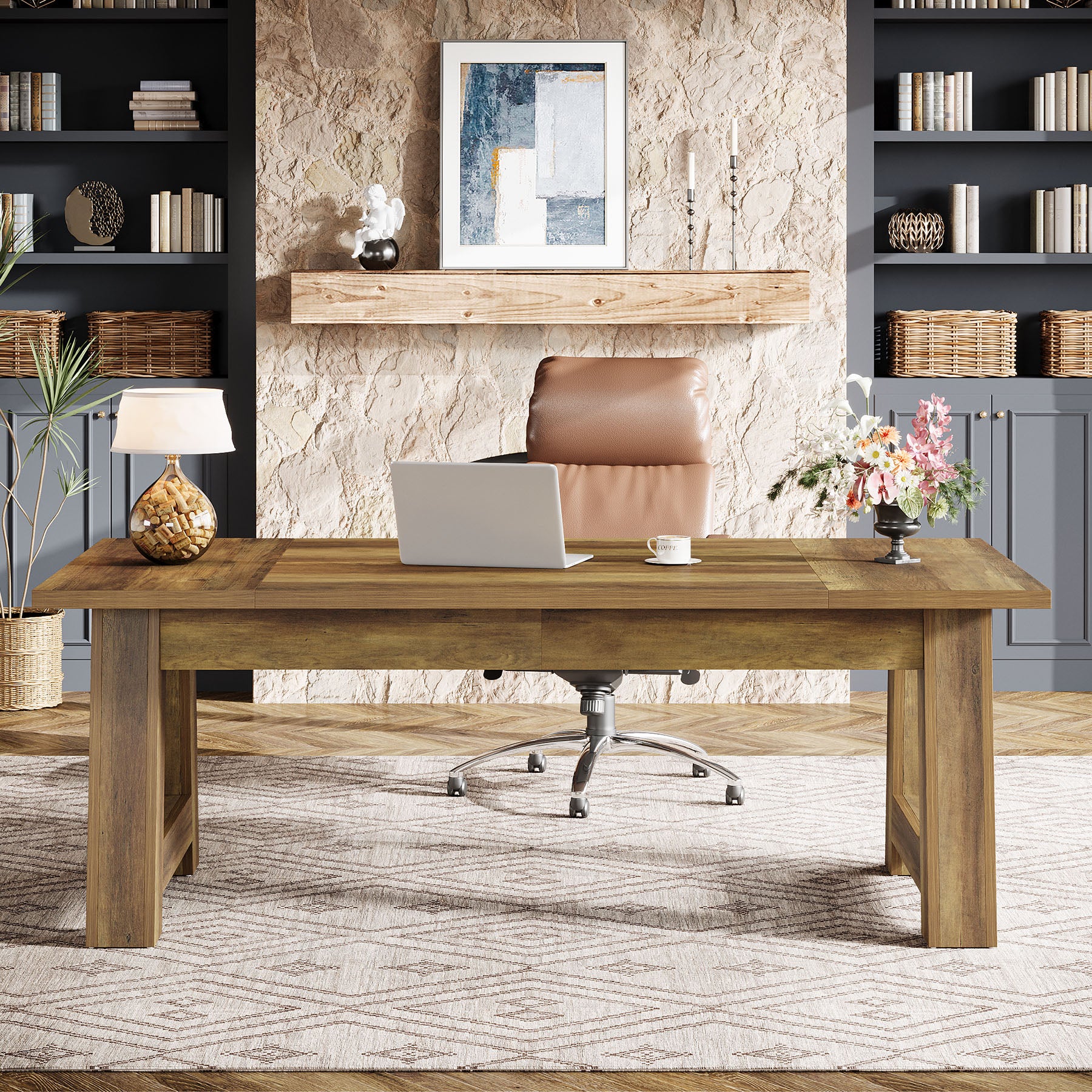 62.6" Executive Desk, Large Office Computer Desk with Thickened Frame