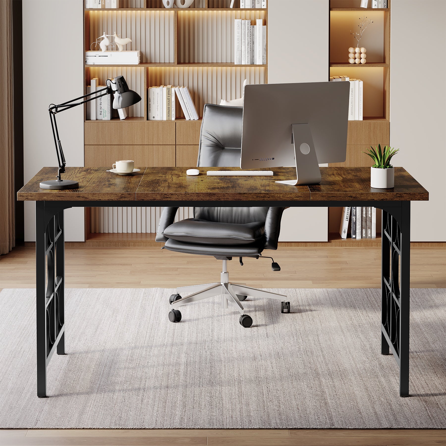 Industrial Computer Desk, 55" Rectangle Executive Desk with Metal Legs