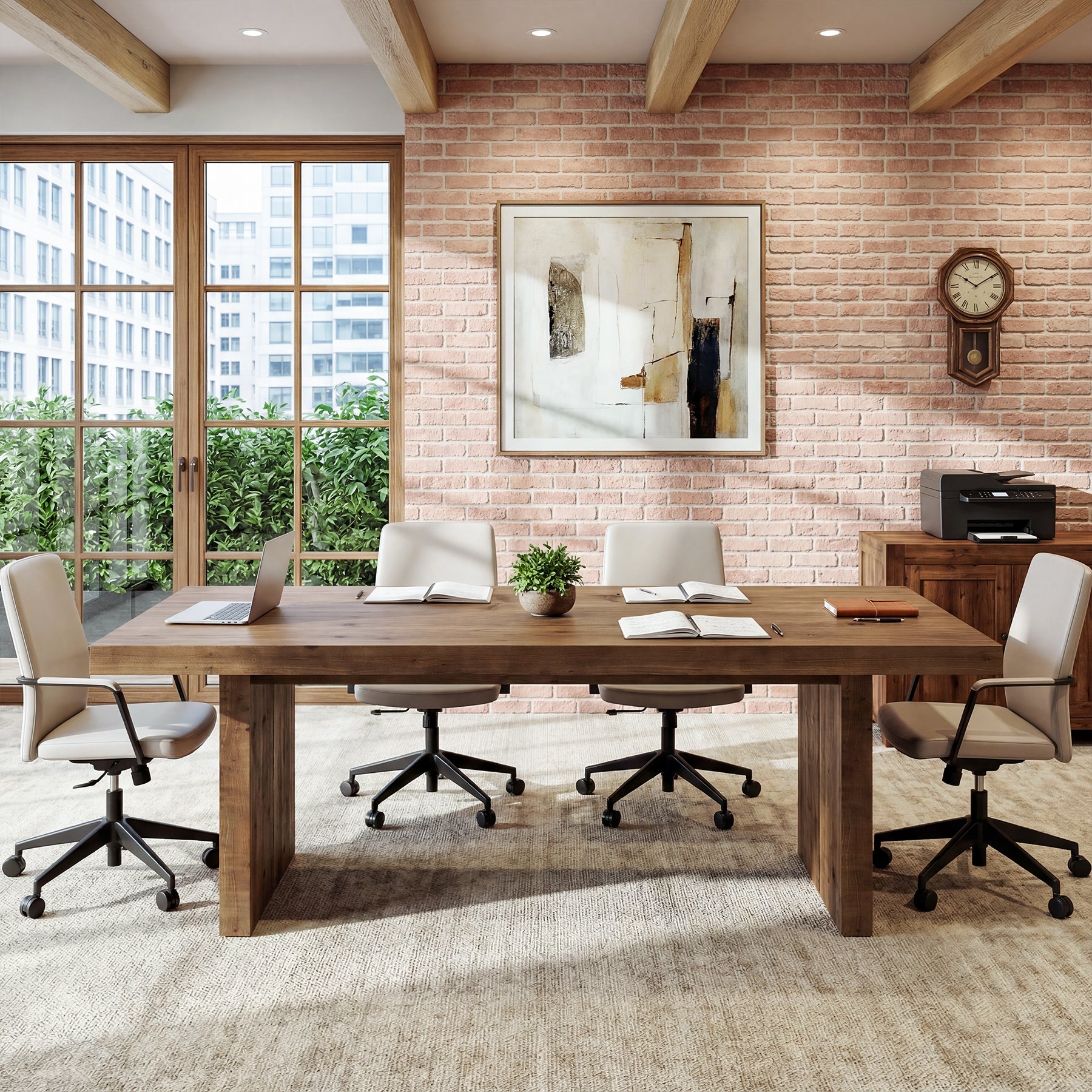 Tribesigns 63" Conference Table for 6 People, Solid Wood Meeting Table for Office