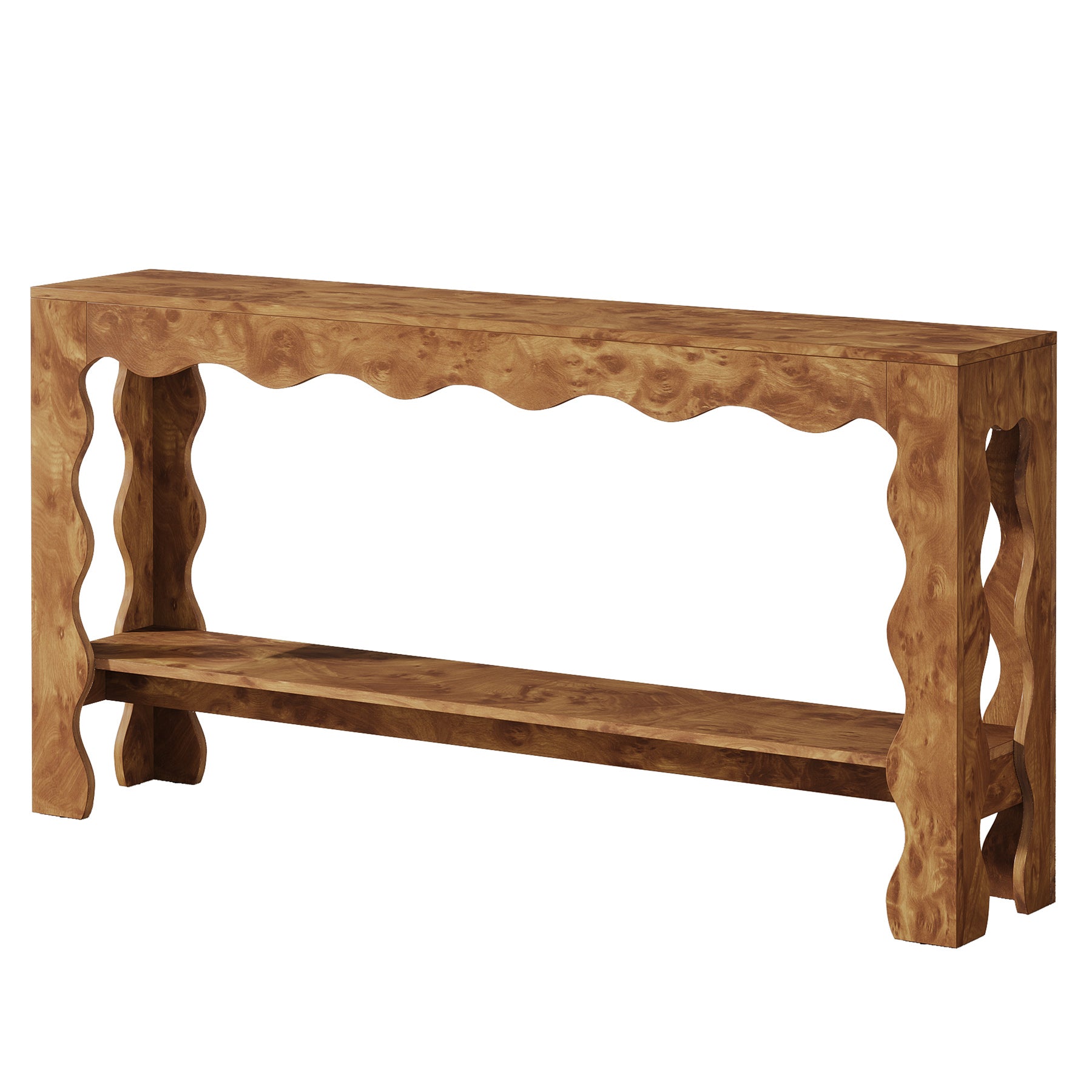 63" Console Table, 2-Tier Narrow Sofa Table with Storage and Scalloped Curves
