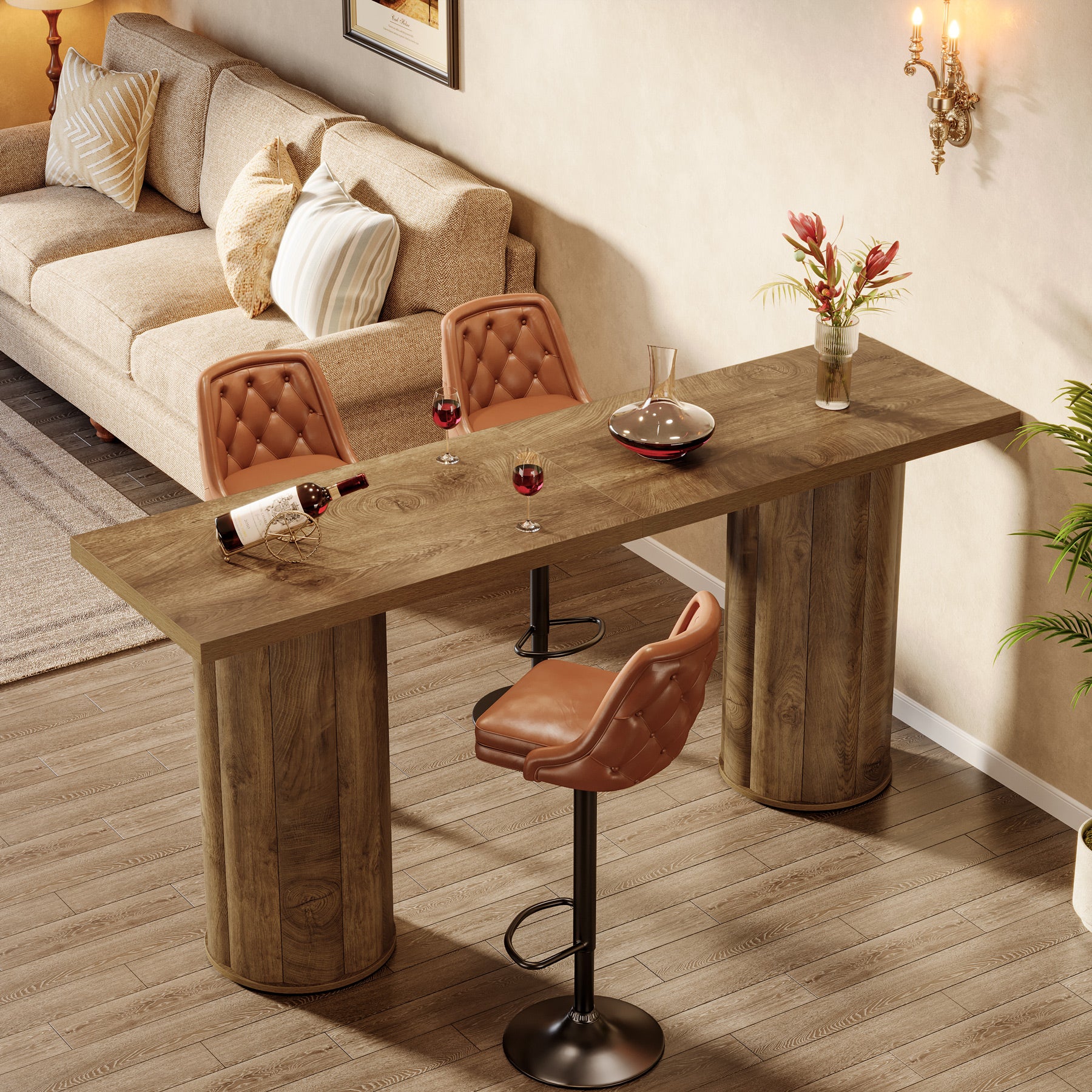 Rectangle Bar Table, 70.9" Counter Height Pub Table for Kitchen Dining Room