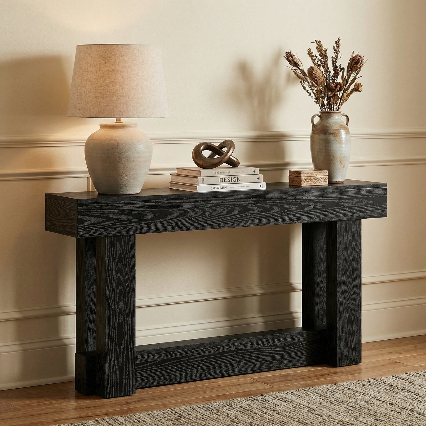 63" Wood Console Table, 2-Tier Farmhouse Entryway Table