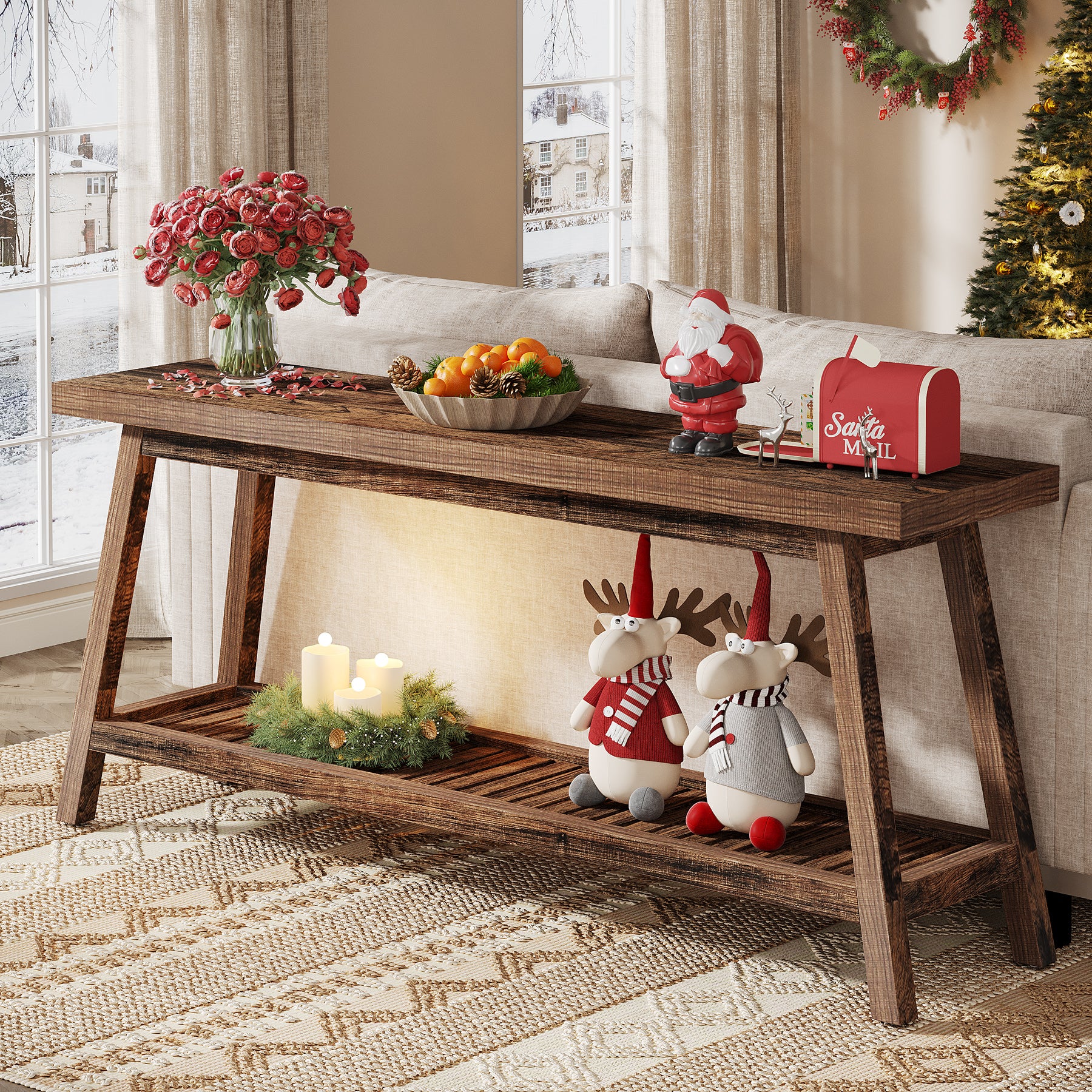 2-Tier Console Table, 70.9" Entryway Sofa Table for Hallway, Living Room