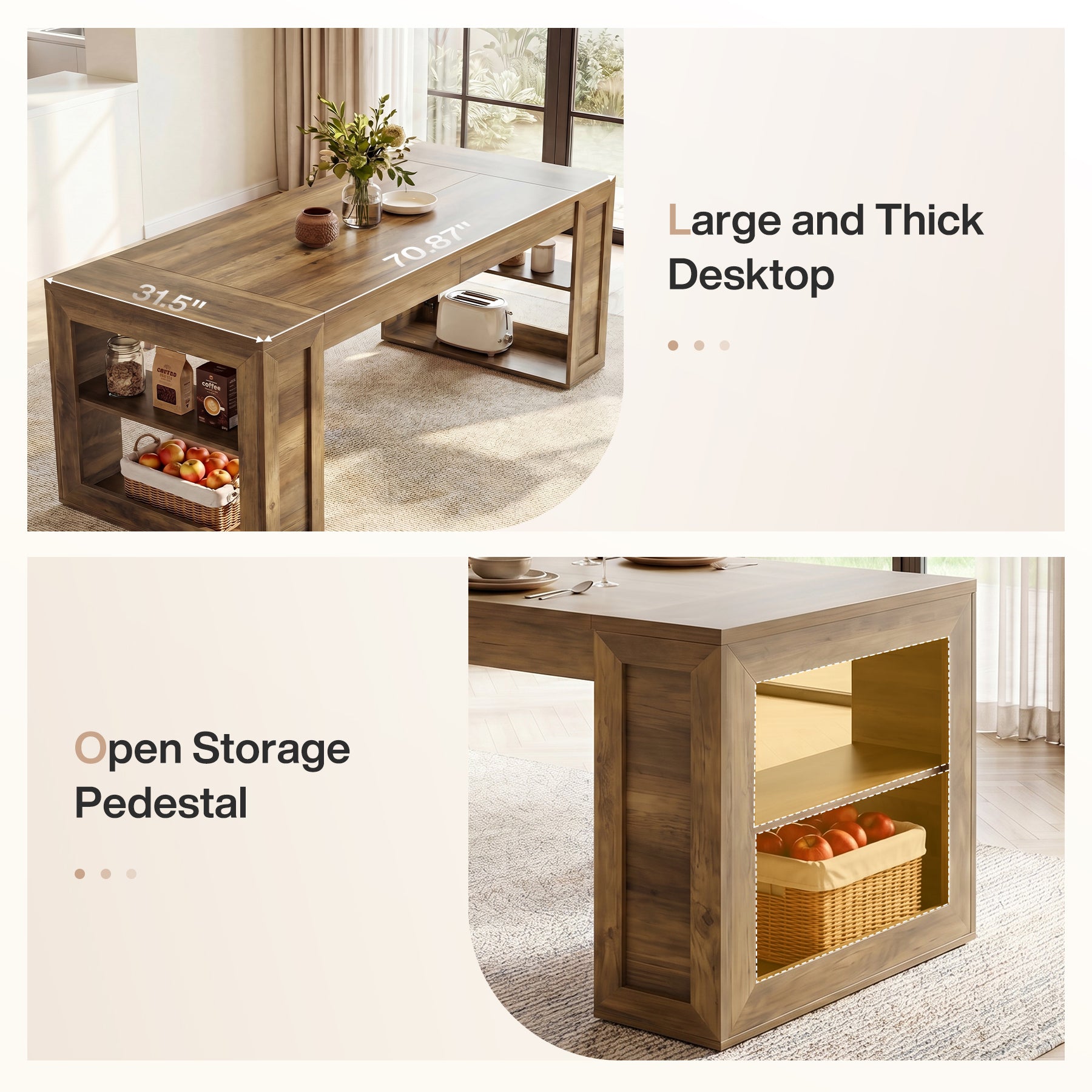Tribesigns 70.8-Inch Dining Table, 6-Person Kitchen Table with Shelves