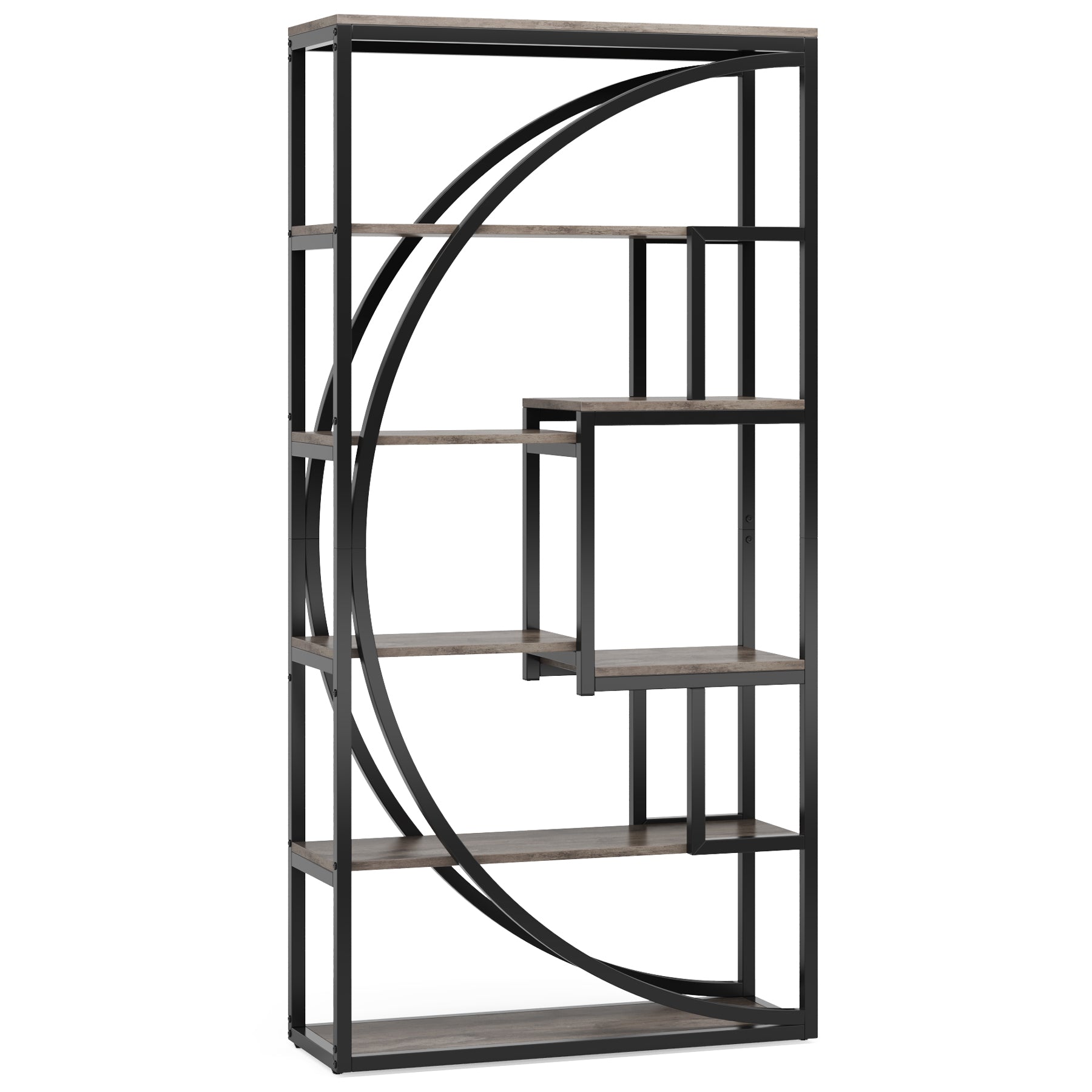70.8” Tall Modern Geometric Bookcase, 5-Tier Etagere with 8 Open Shelves