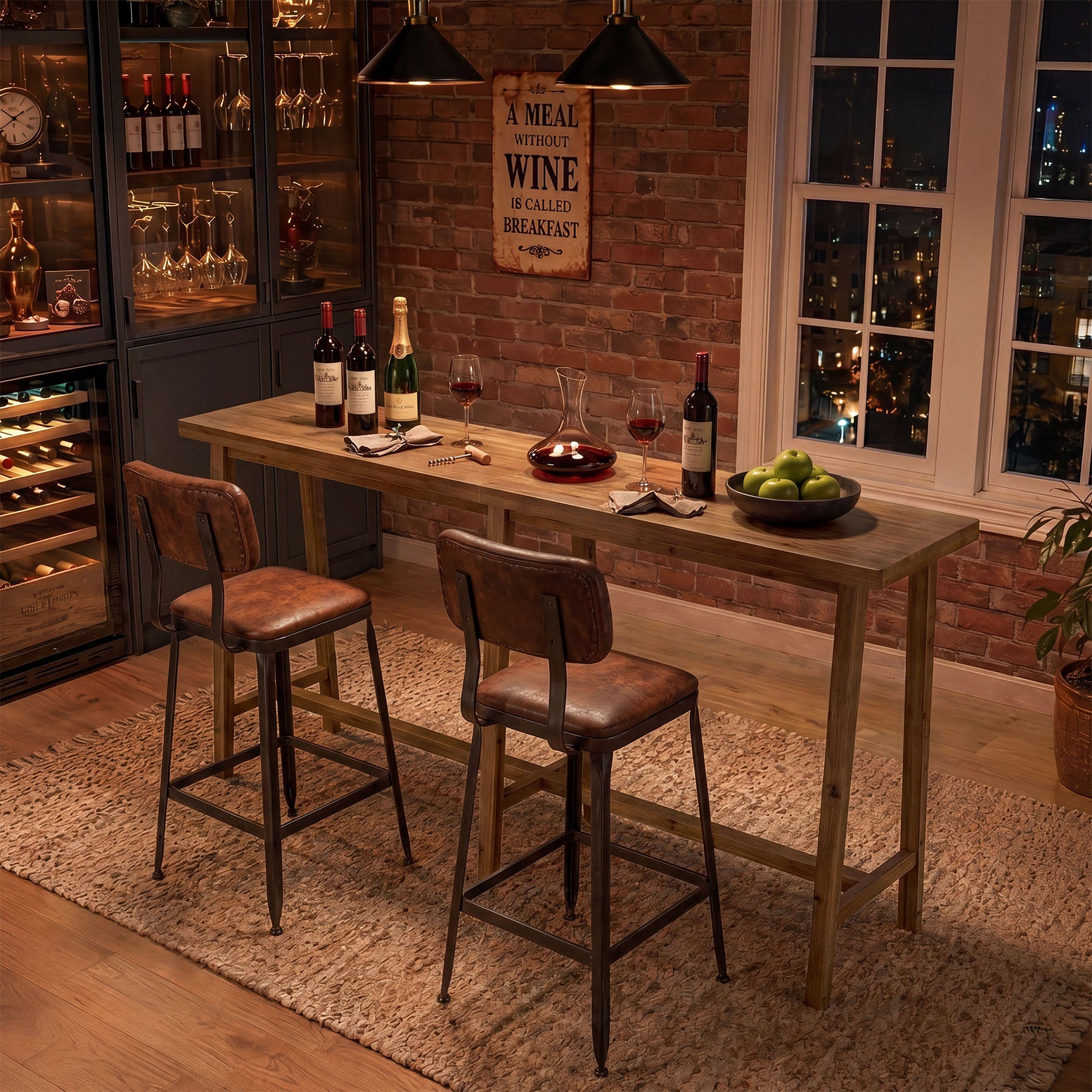 78.7" Solid Wood Bar Table, Rectangular Counter Height Pub Table for Dining, Kitchen