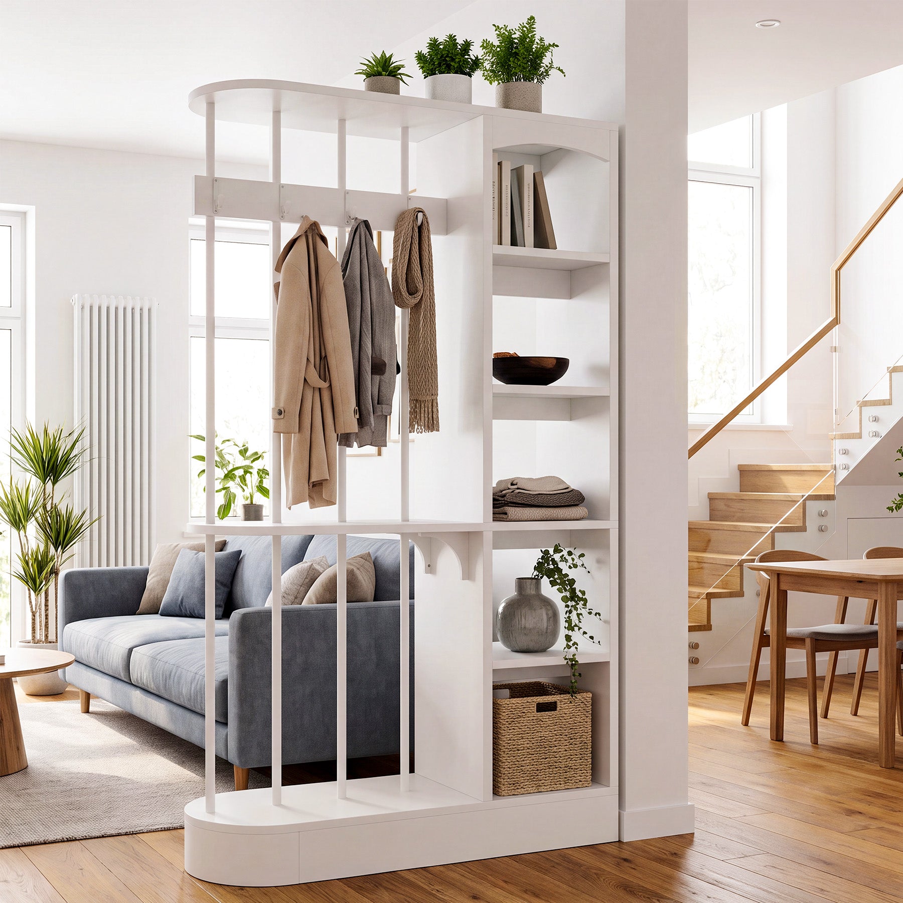 70.9" Wall Room Divider, Modern Wall Partition with Storage Shelves & 4 Hooks