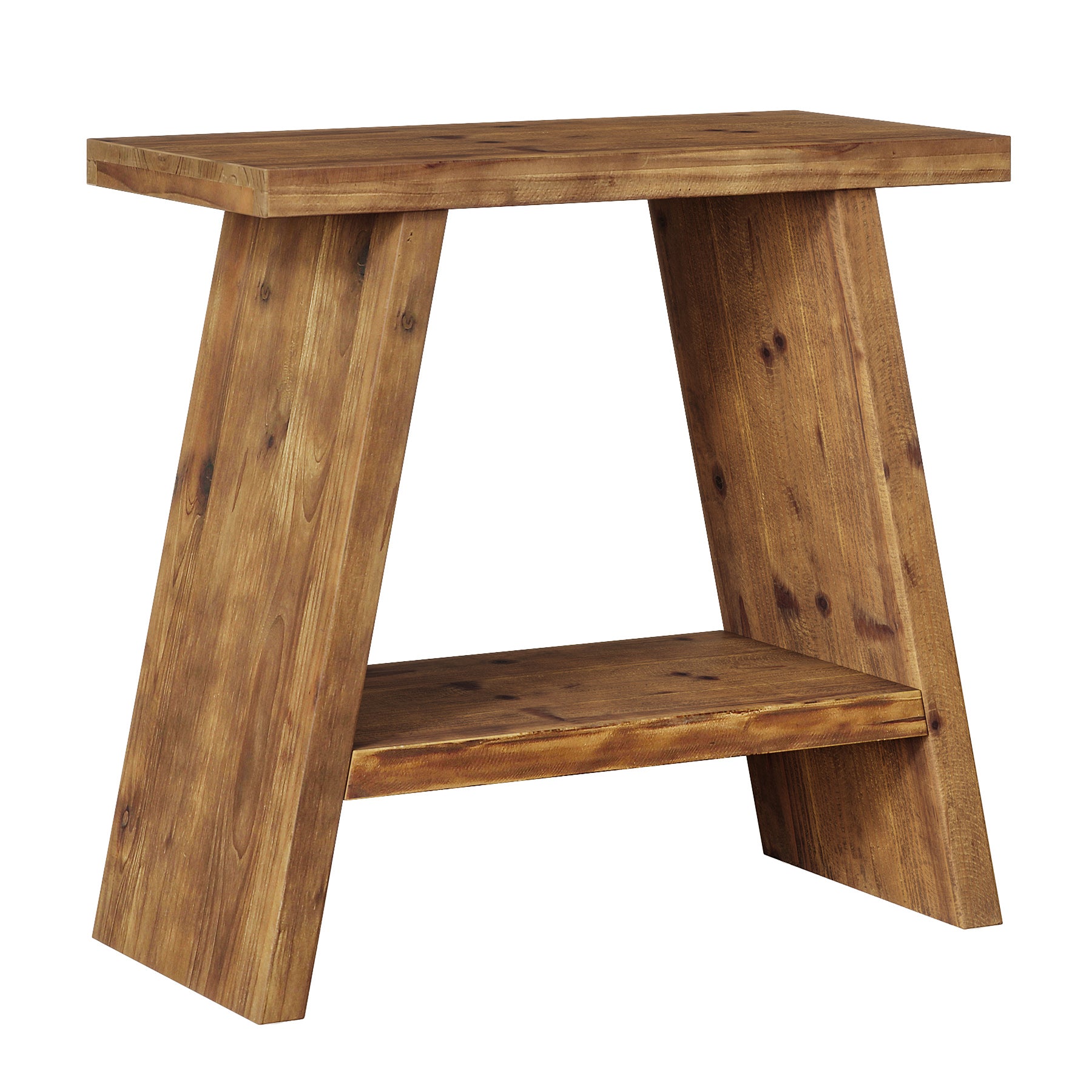 23.6" End Table, Solid Wood Small Side Table with 2-Tier Storage