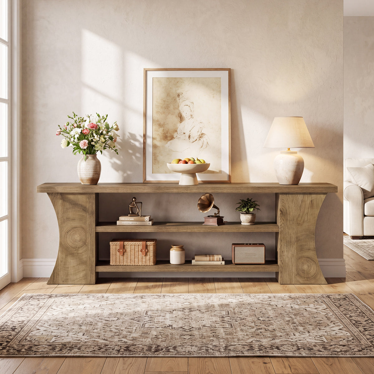 63" TV Stand for 75" TVs, Entertainment Center with 3-Tier Storage & Curved Legs