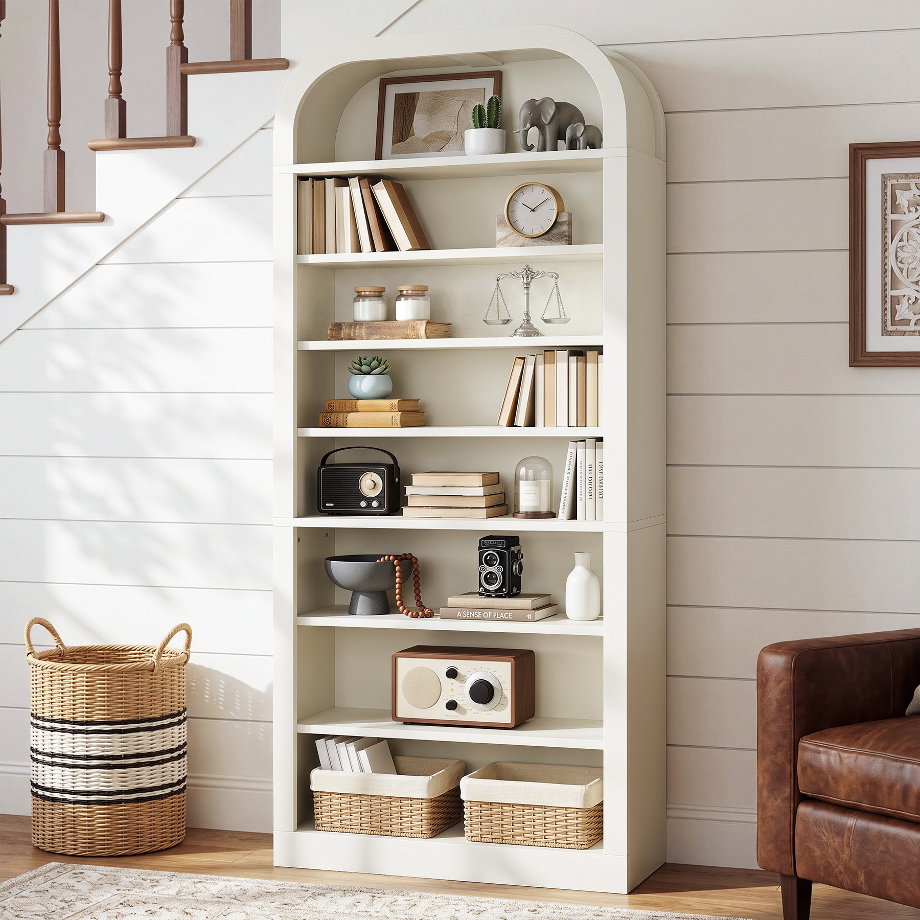 8-Tier Arched Bookshelf, 74” Tall Bookcase Open Display Shelf for Home Office