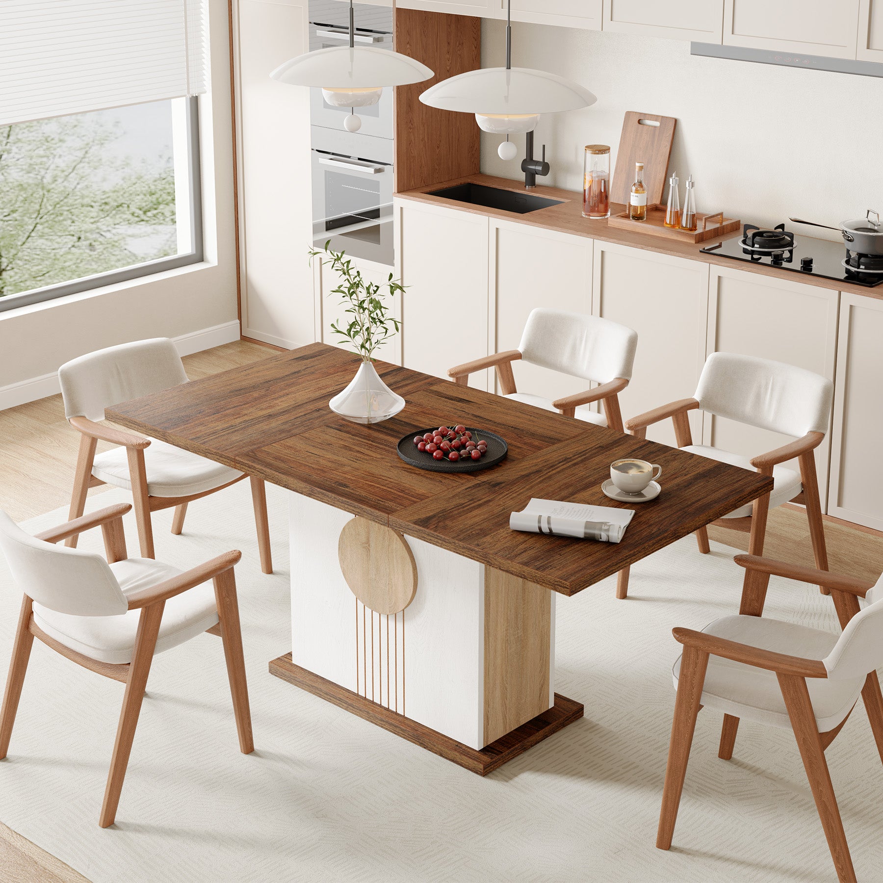 55" Rectangular Dining Table for 4–6 People, Farmhouse Wood Kitchen Table